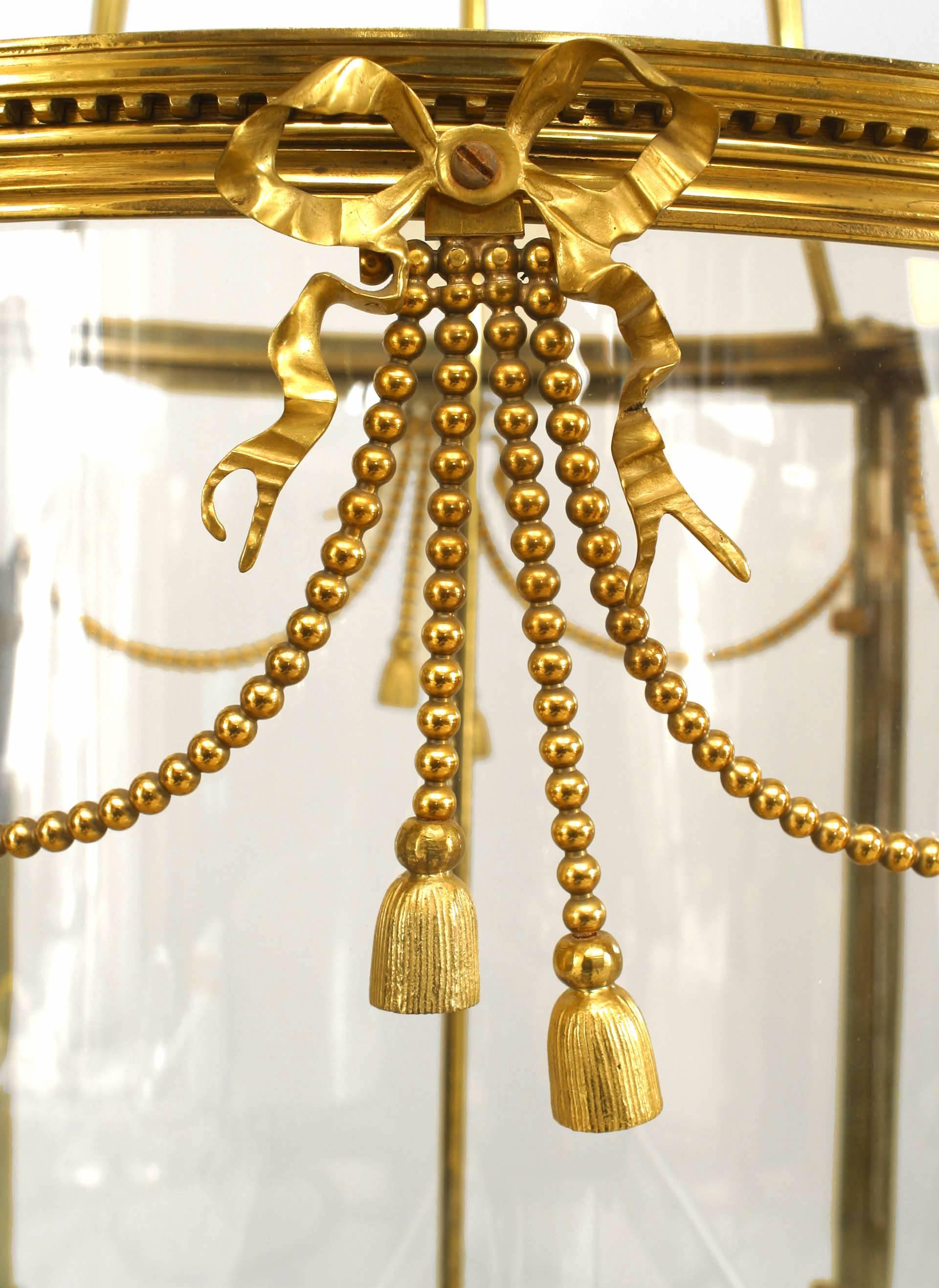 20th Century French Louis XVI Style Bronze Dore Glass Pendant Lantern Lamp