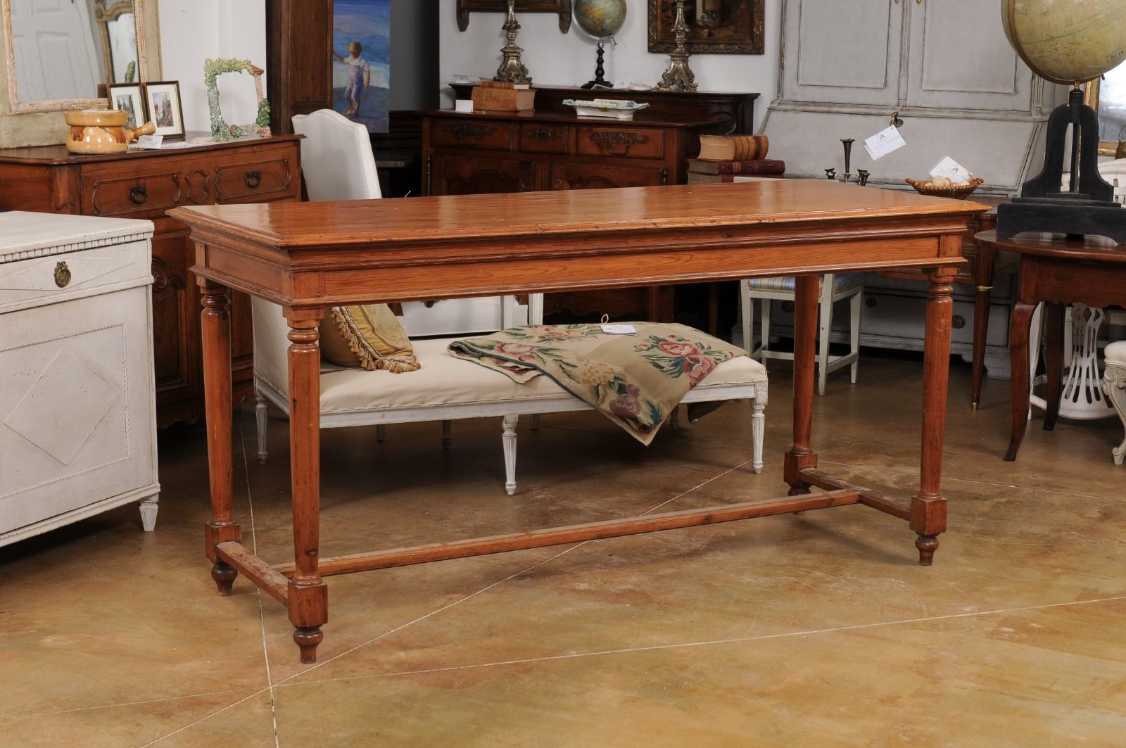 Carved French Louis XVI Style 20th Century French High Bar Pine Table  For Sale
