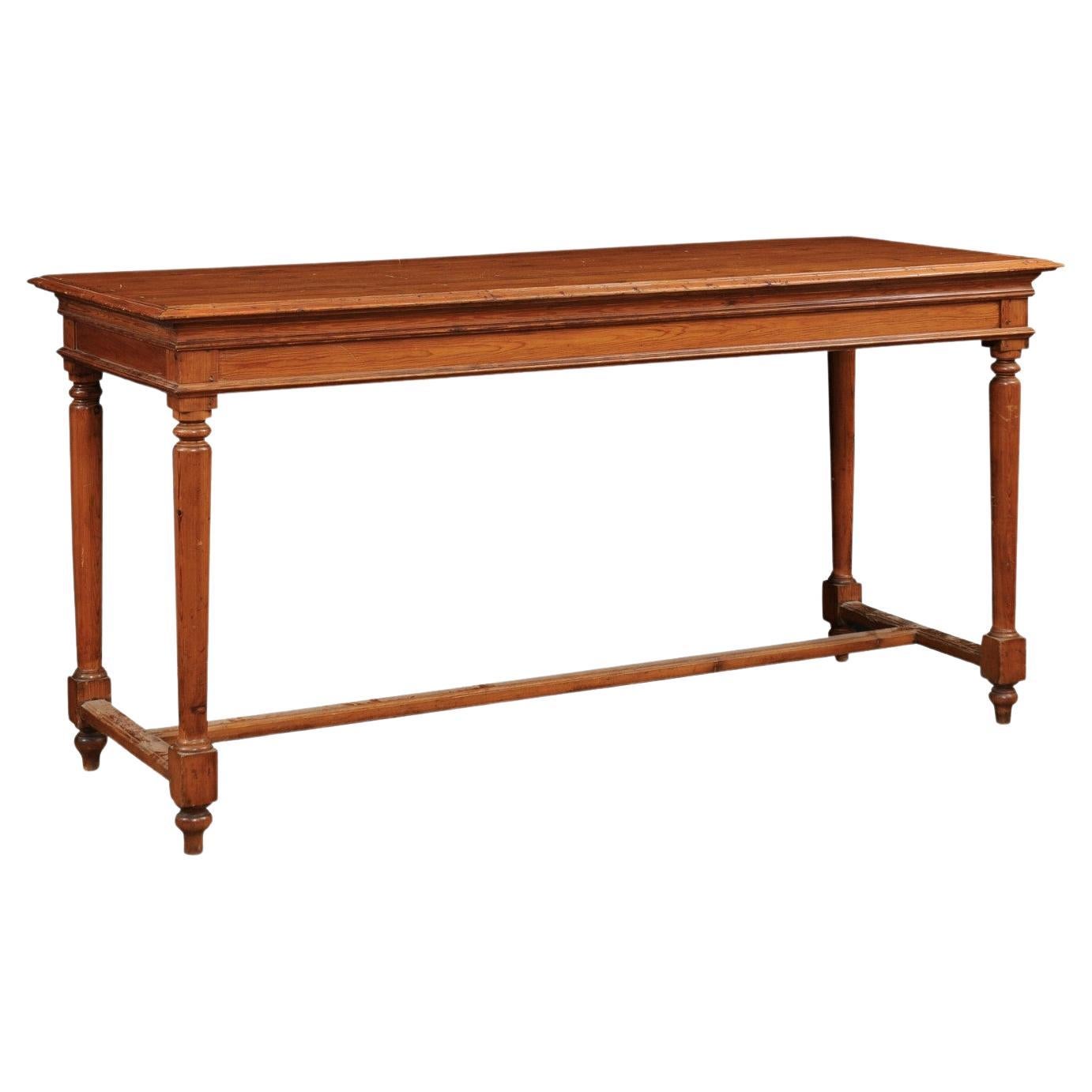 French Louis XVI Style 20th Century Pine Console Table with Cylindrical Legs