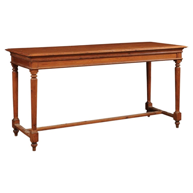 French Louis XVI Style 20th Century Pine Console Table with Cylindrical