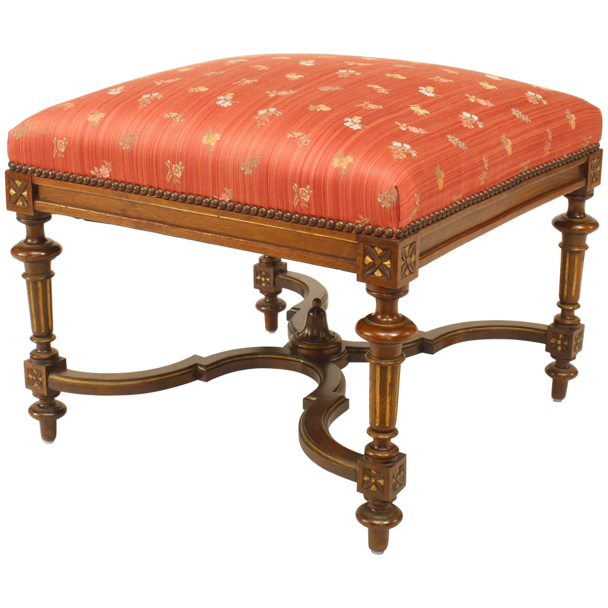 French Louis XVI Style '20th Century' Walnut Square Bench For Sale