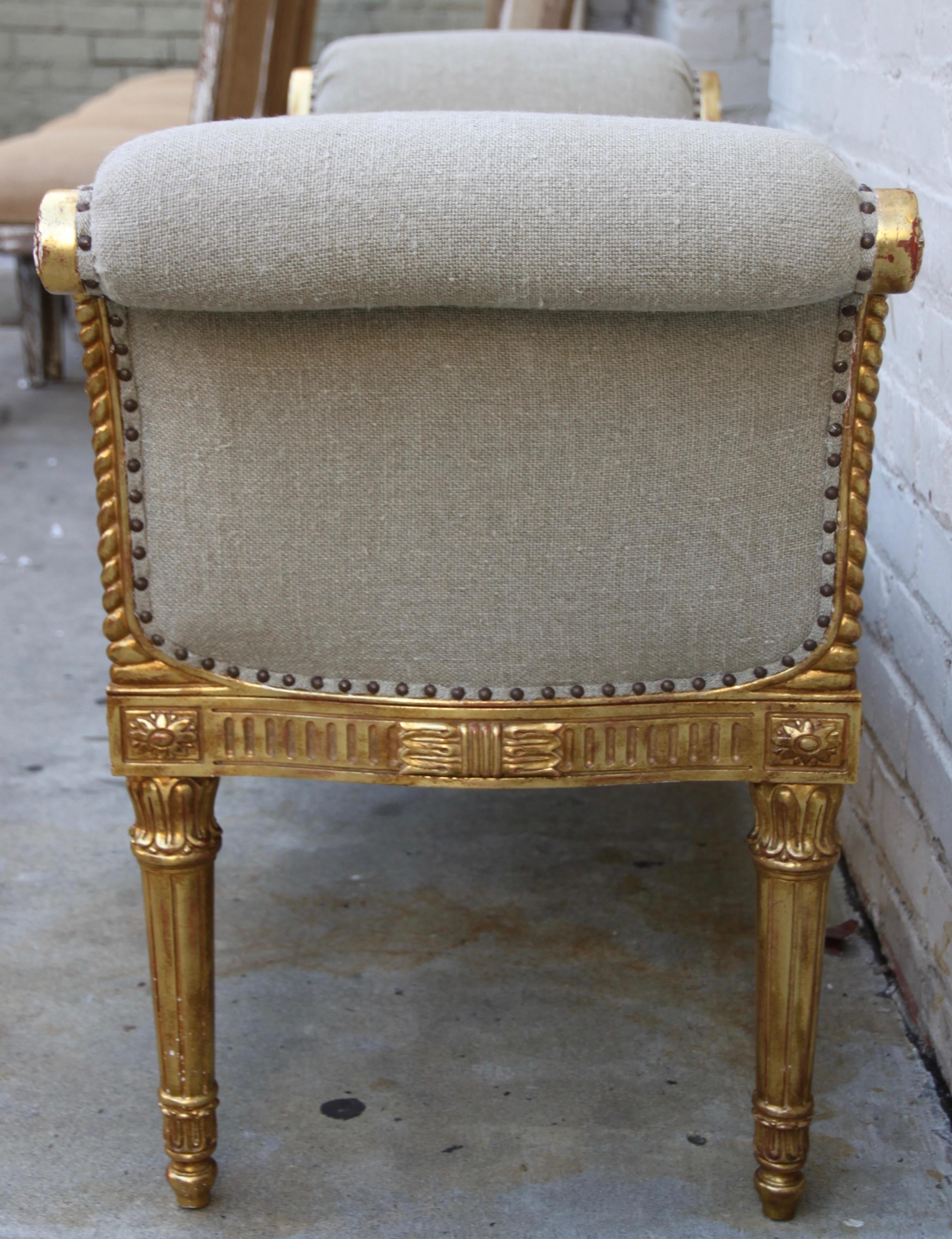 French Louis XVI Style 22-Karat Giltwood Bench In Excellent Condition In Los Angeles, CA