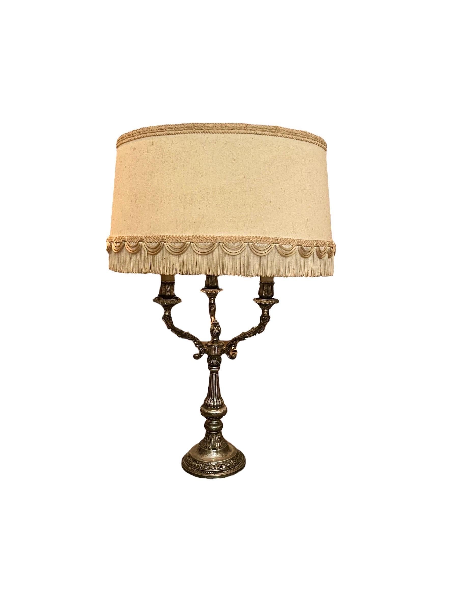 French Louis XVI style 3-arm gilt silver metal living room lamp - France For Sale 5