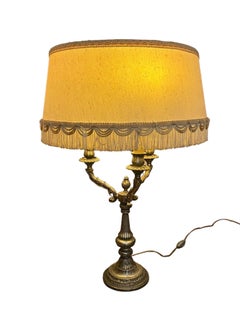 French Louis XVI style 3-arm gilt silver metal living room lamp - France