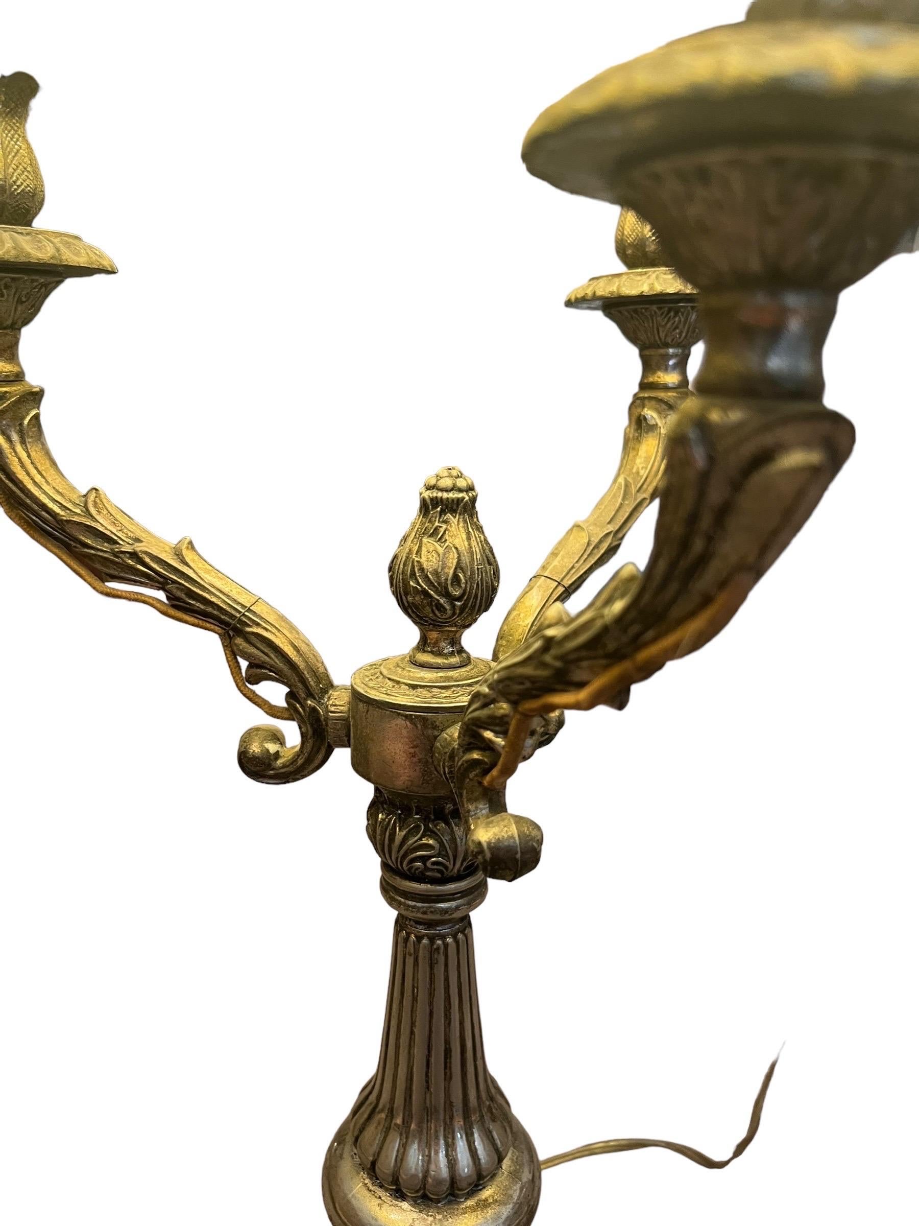 Metal French Louis XVI style 3-arm gilt silver metal living room lamp - France For Sale