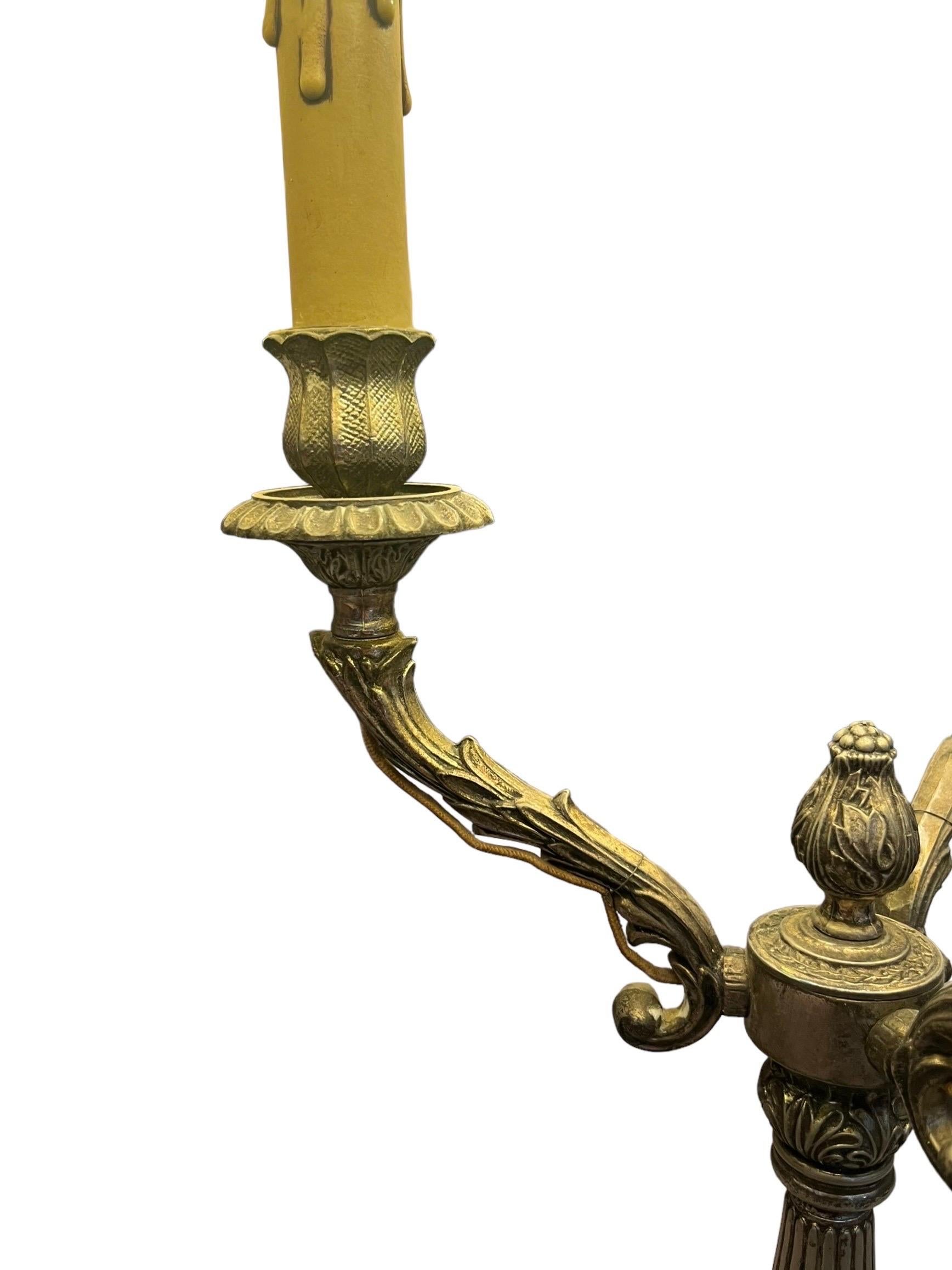 French Louis XVI style 3-arm gilt silver metal living room lamp - France For Sale 1