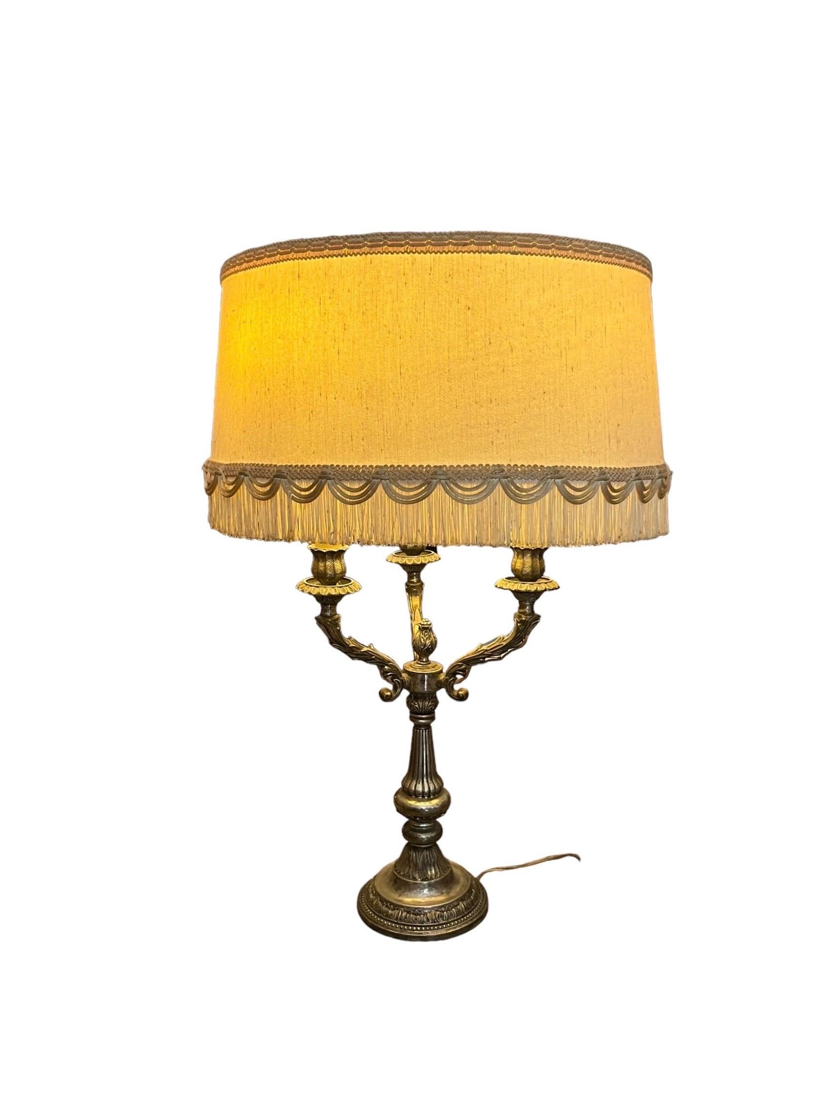 French Louis XVI style 3-arm gilt silver metal living room lamp - France For Sale 2