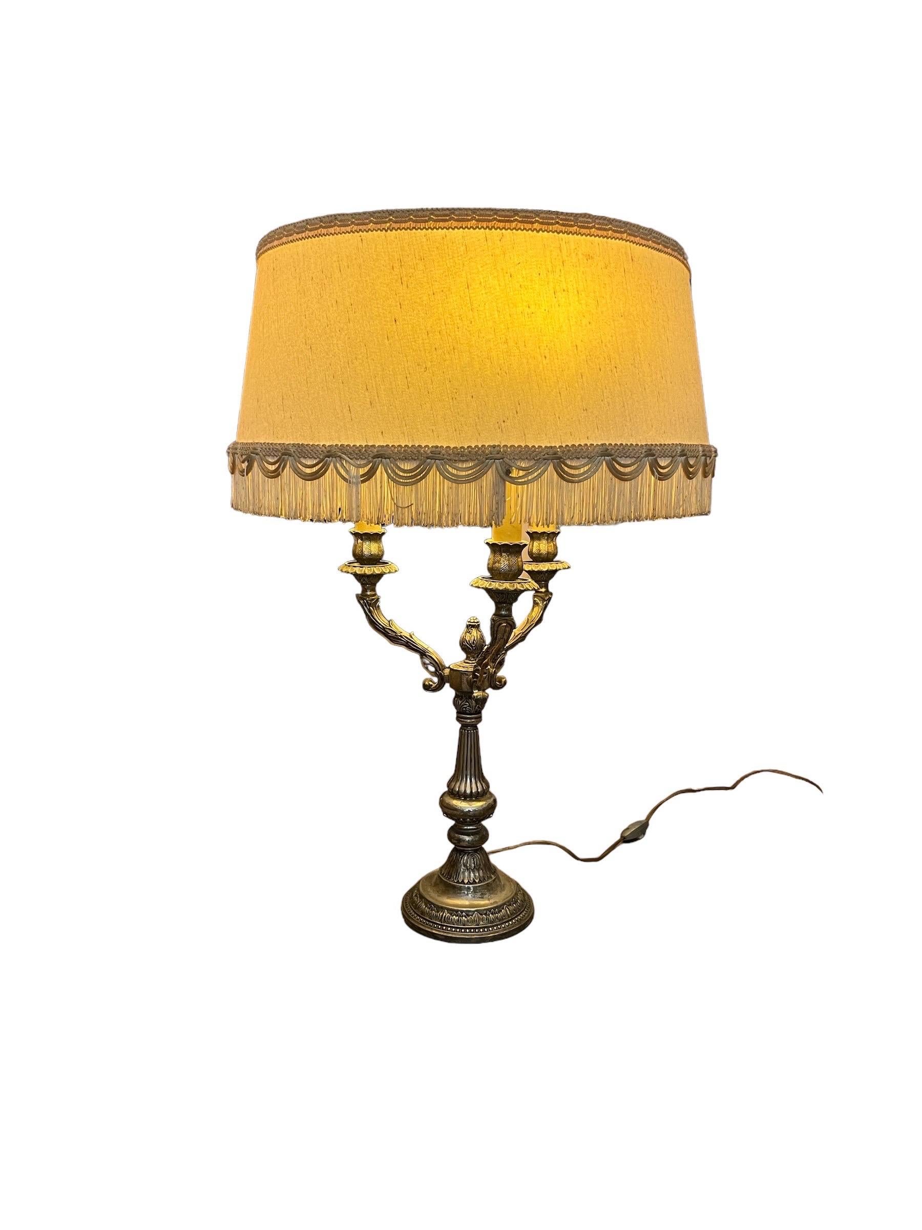 French Louis XVI style 3-arm gilt silver metal living room lamp - France For Sale 3