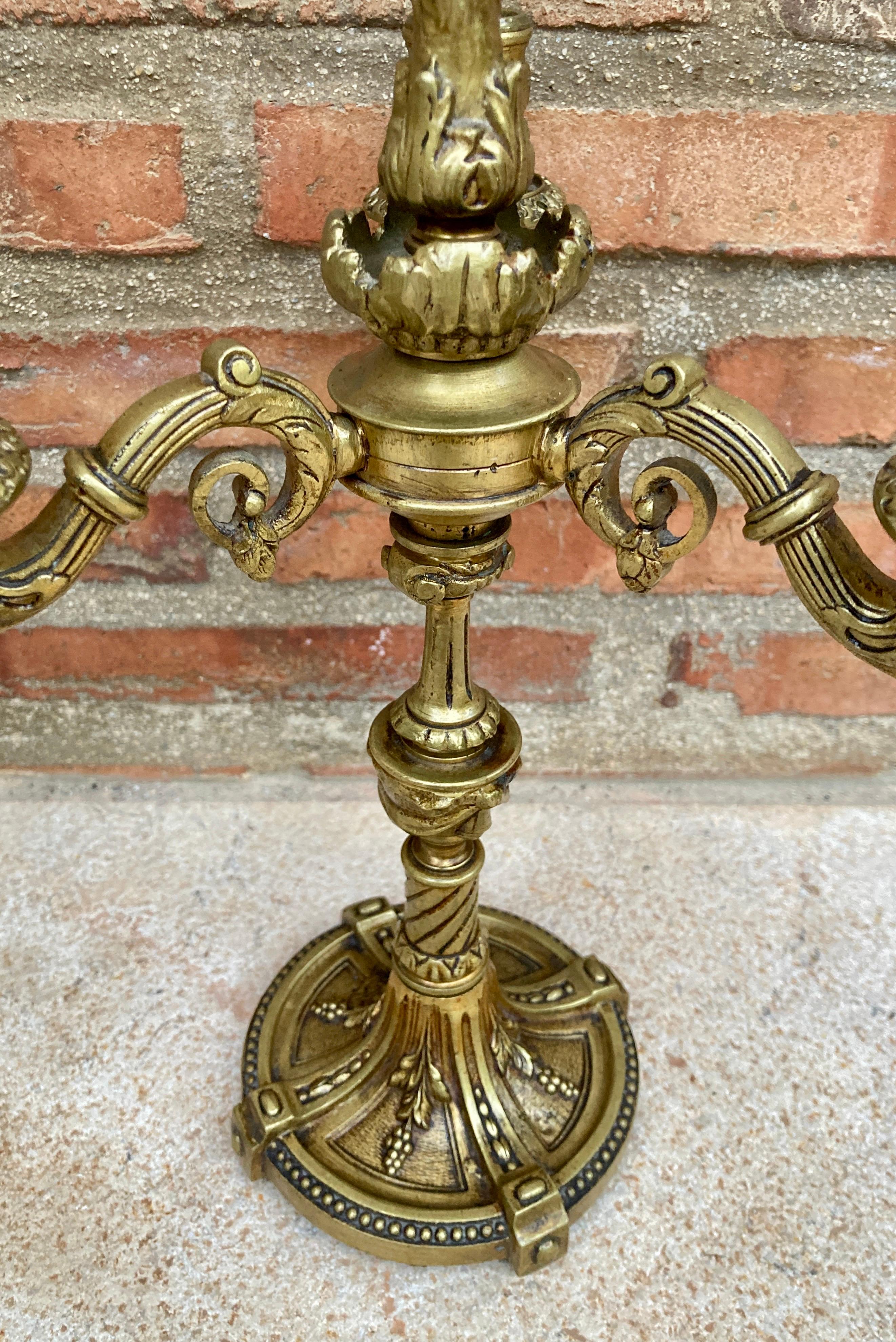 French Louis XVI Style 4 Light Candelabras in Gilt Bronze Set of 2 In Good Condition For Sale In Miami, FL