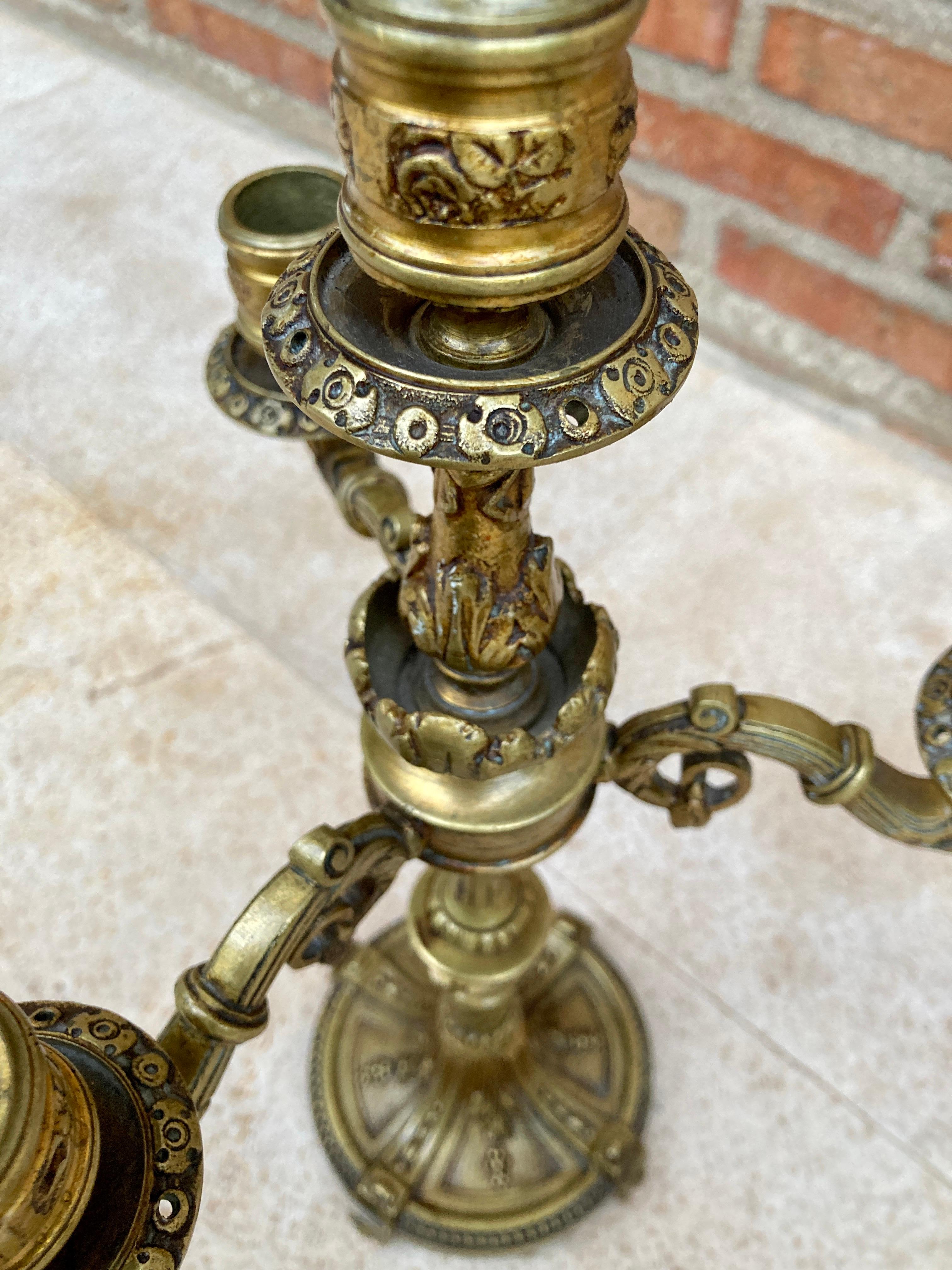 Brocade French Louis XVI Style 4 Light Candelabras in Gilt Bronze Set of 2 For Sale