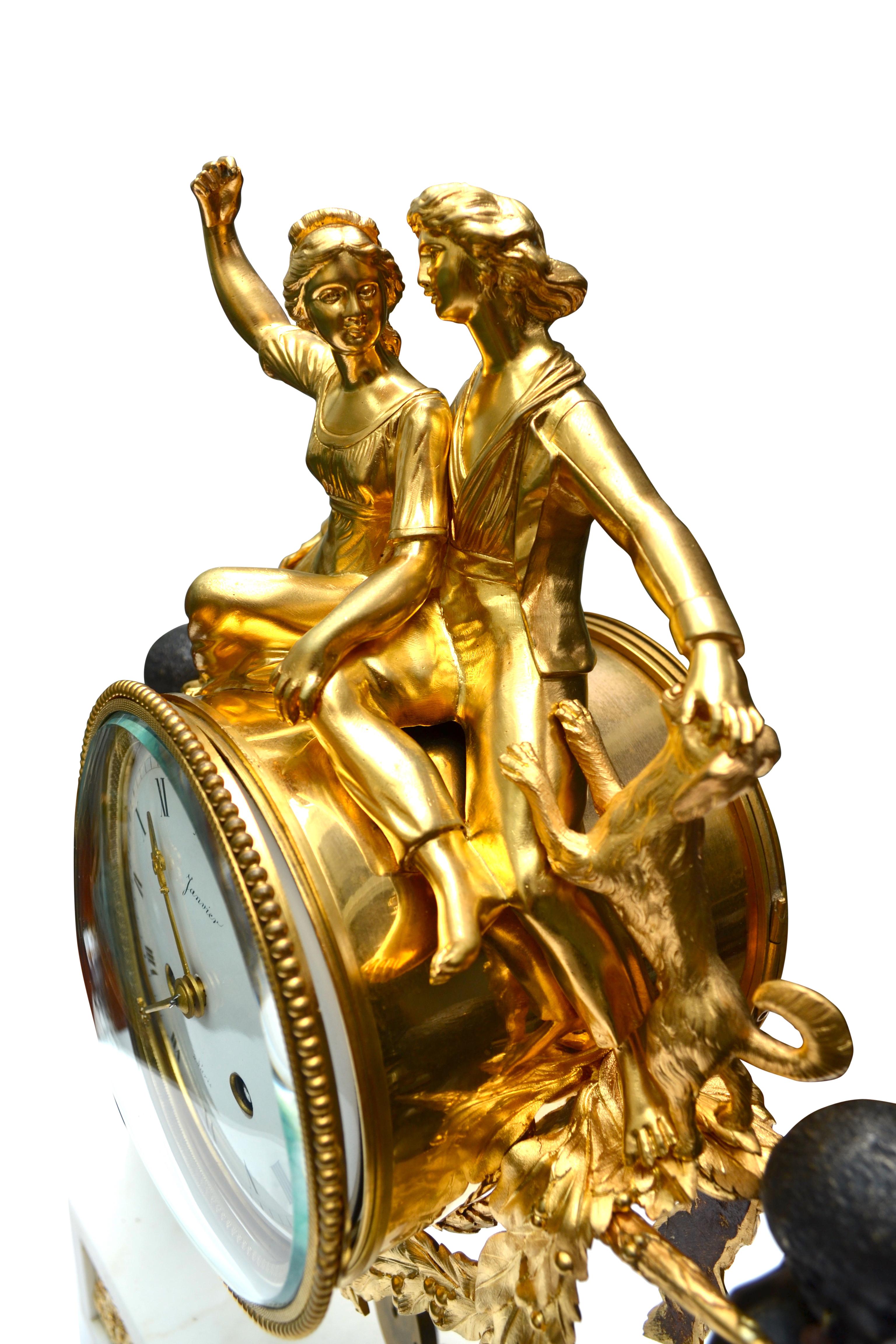 Hand-Carved French Louis XVI Style Allegorical Clock  of “Paul and Virginie