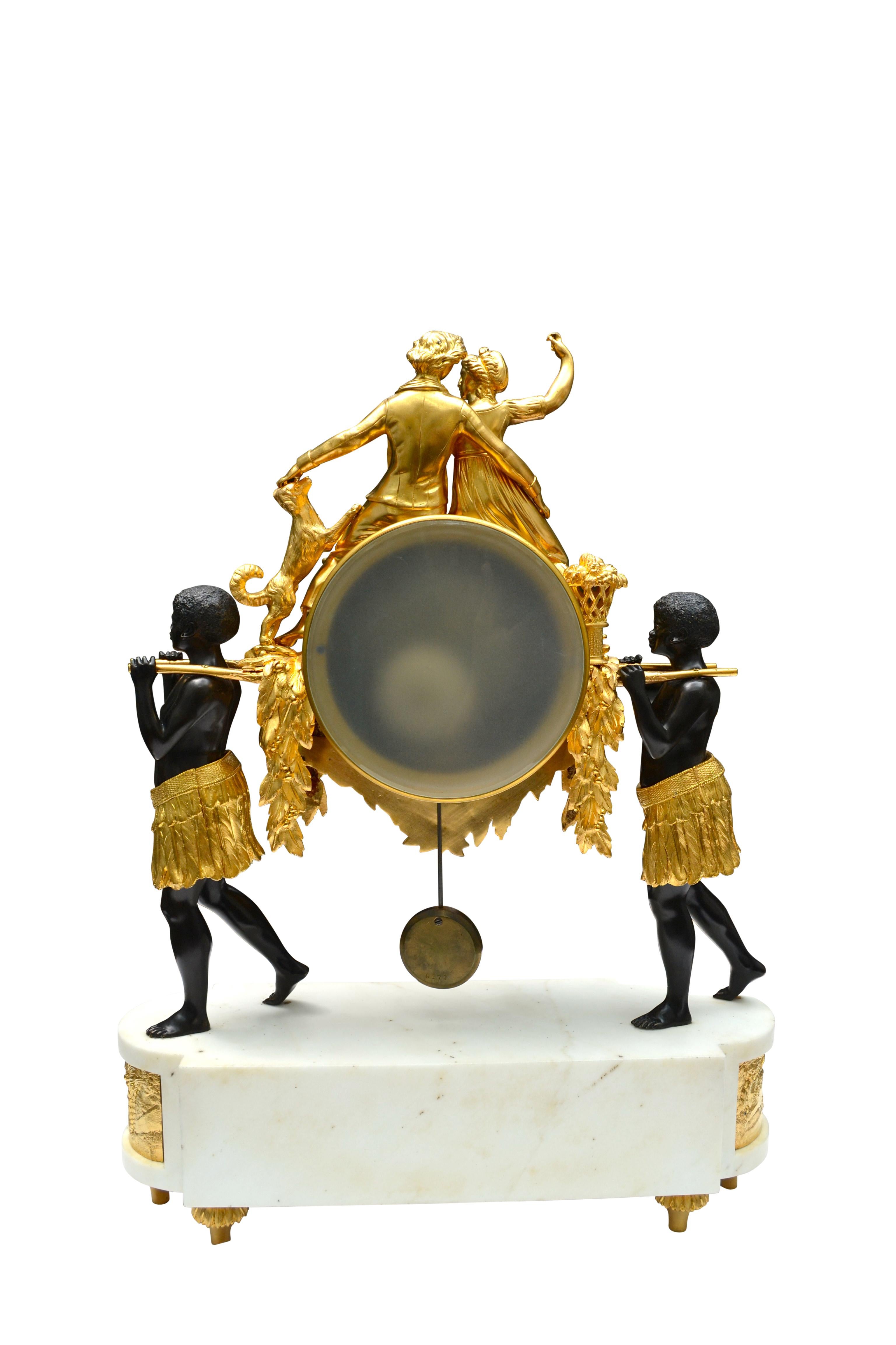 Bronze French Louis XVI Style Allegorical Clock  of “Paul and Virginie