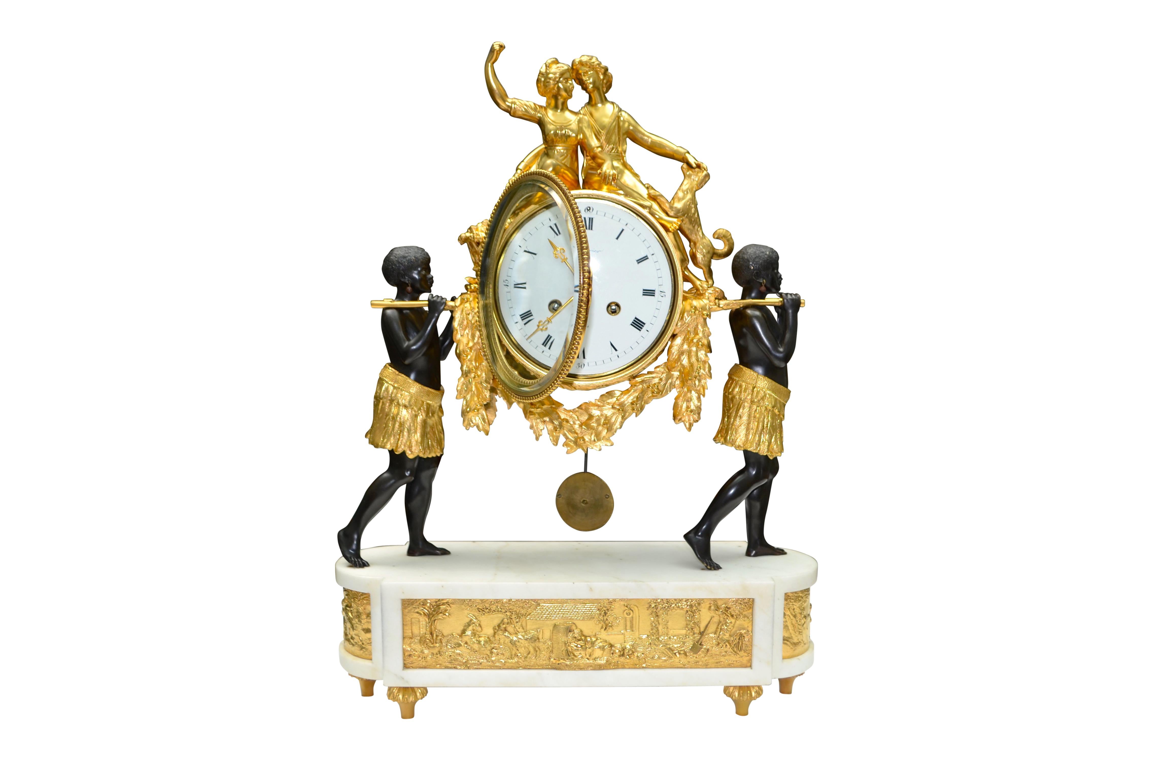 French Louis XVI Style Allegorical Clock  of “Paul and Virginie