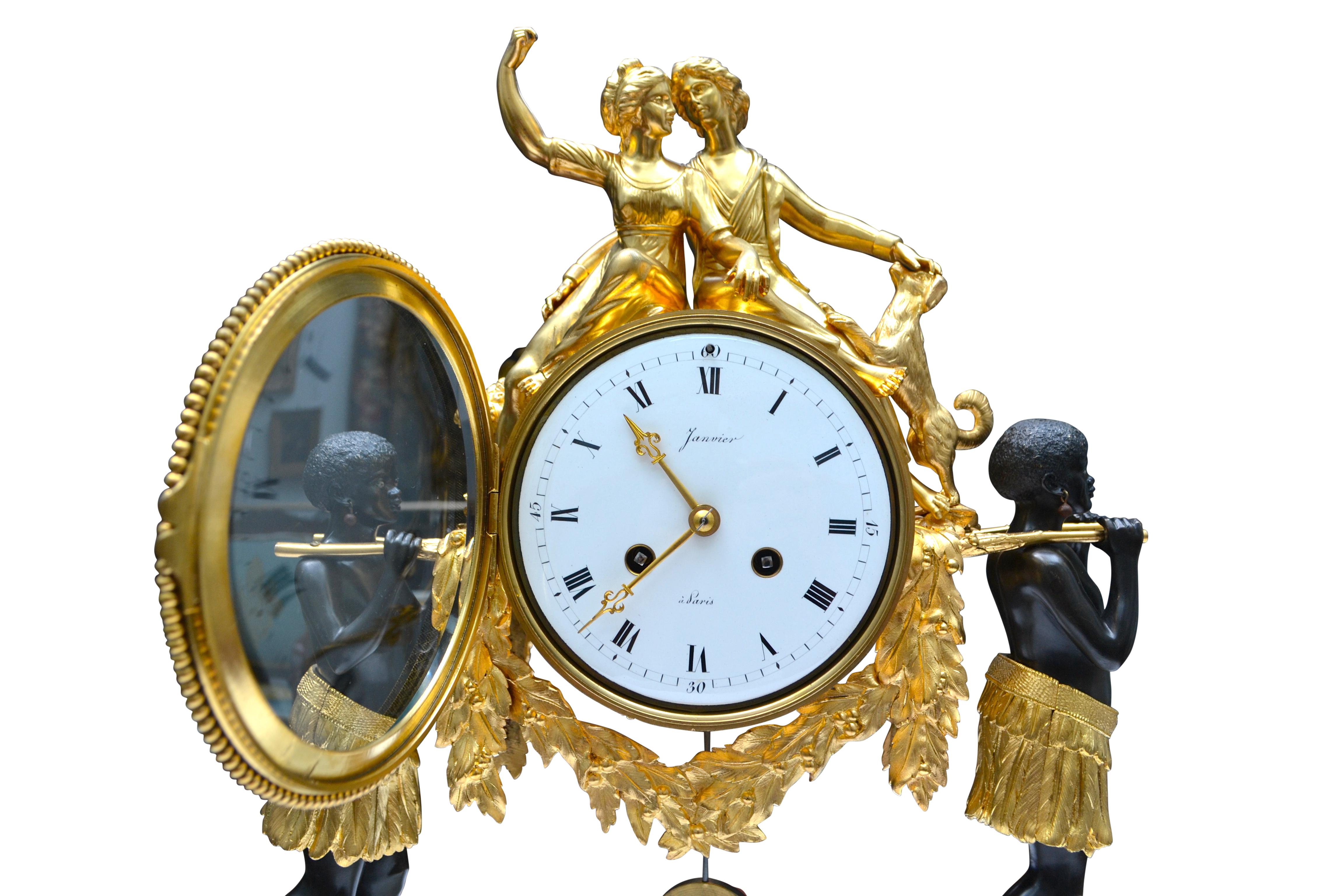 French Louis XVI Style Allegorical Clock  of “Paul and Virginie