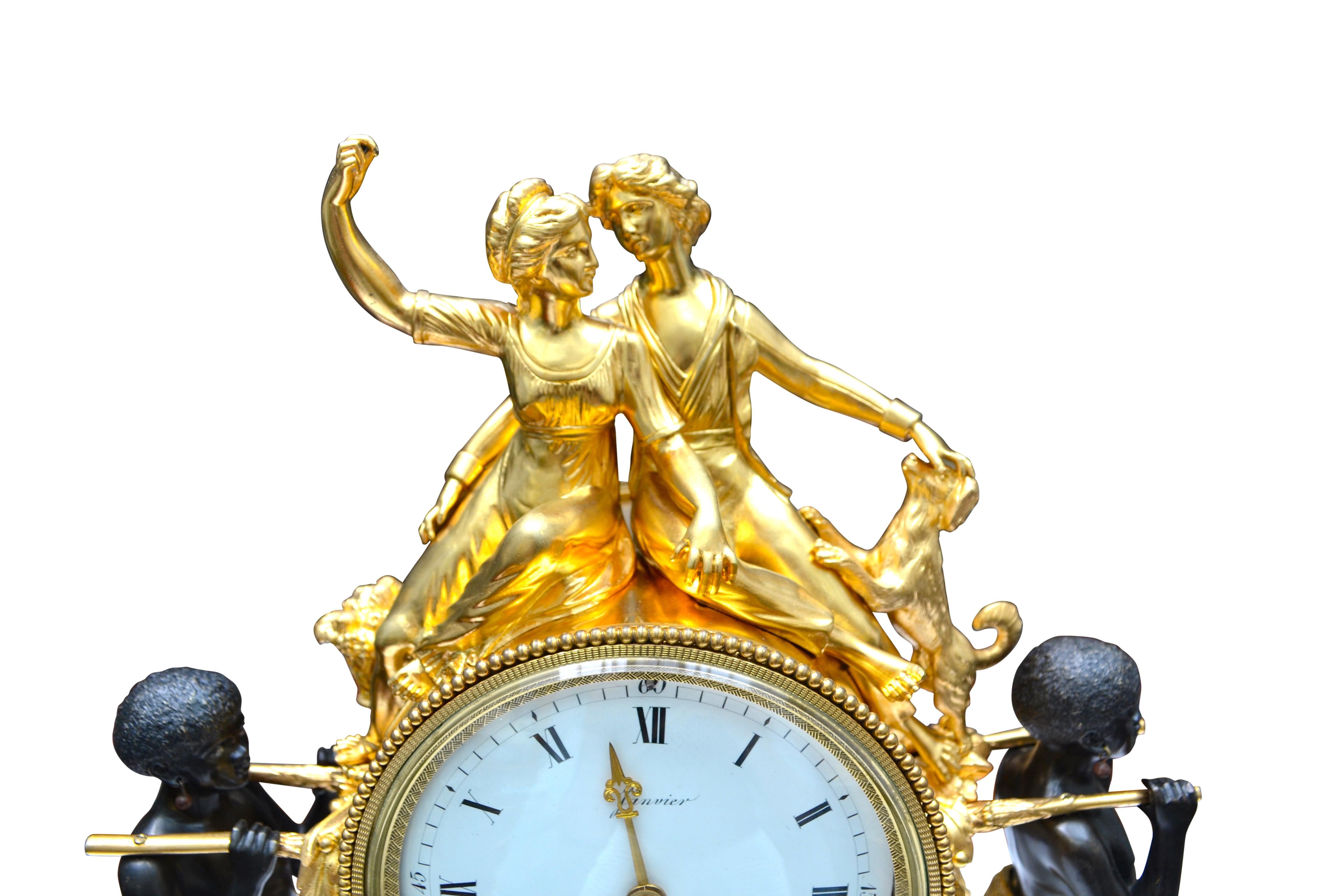 French Louis XVI Style Allegorical Clock  of “Paul and Virginie
