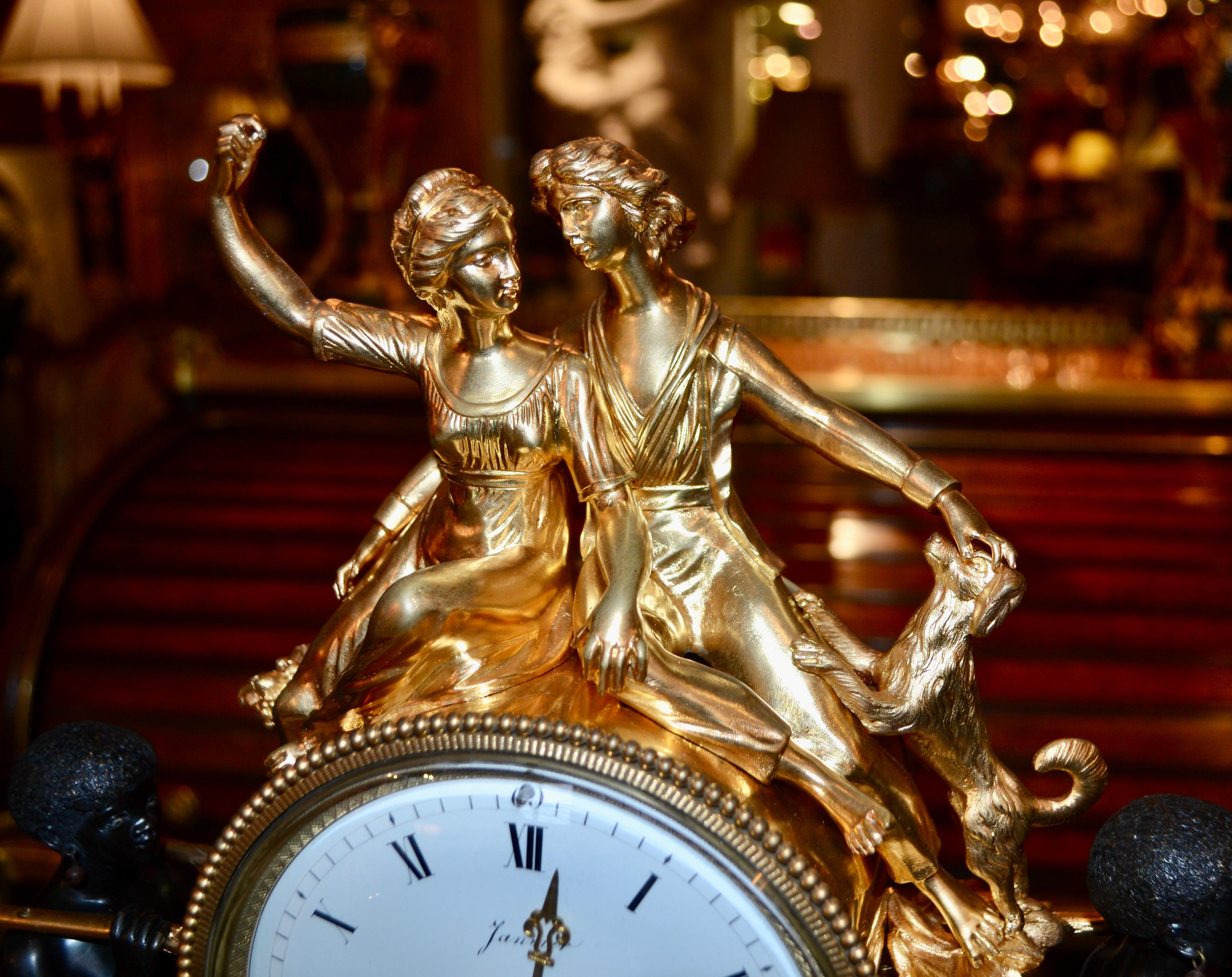French Louis XVI Style Allegorical Clock  of “Paul and Virginie