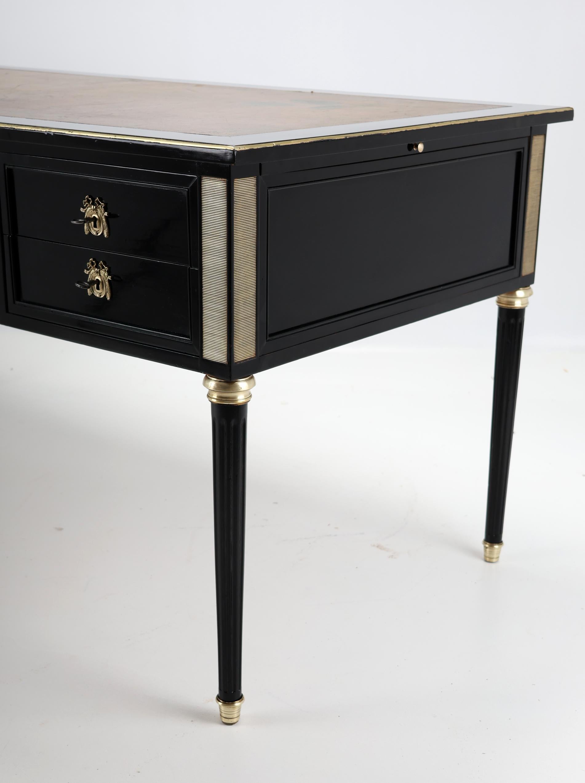 French Louis XVI Style Antique Ebonized Desk 5