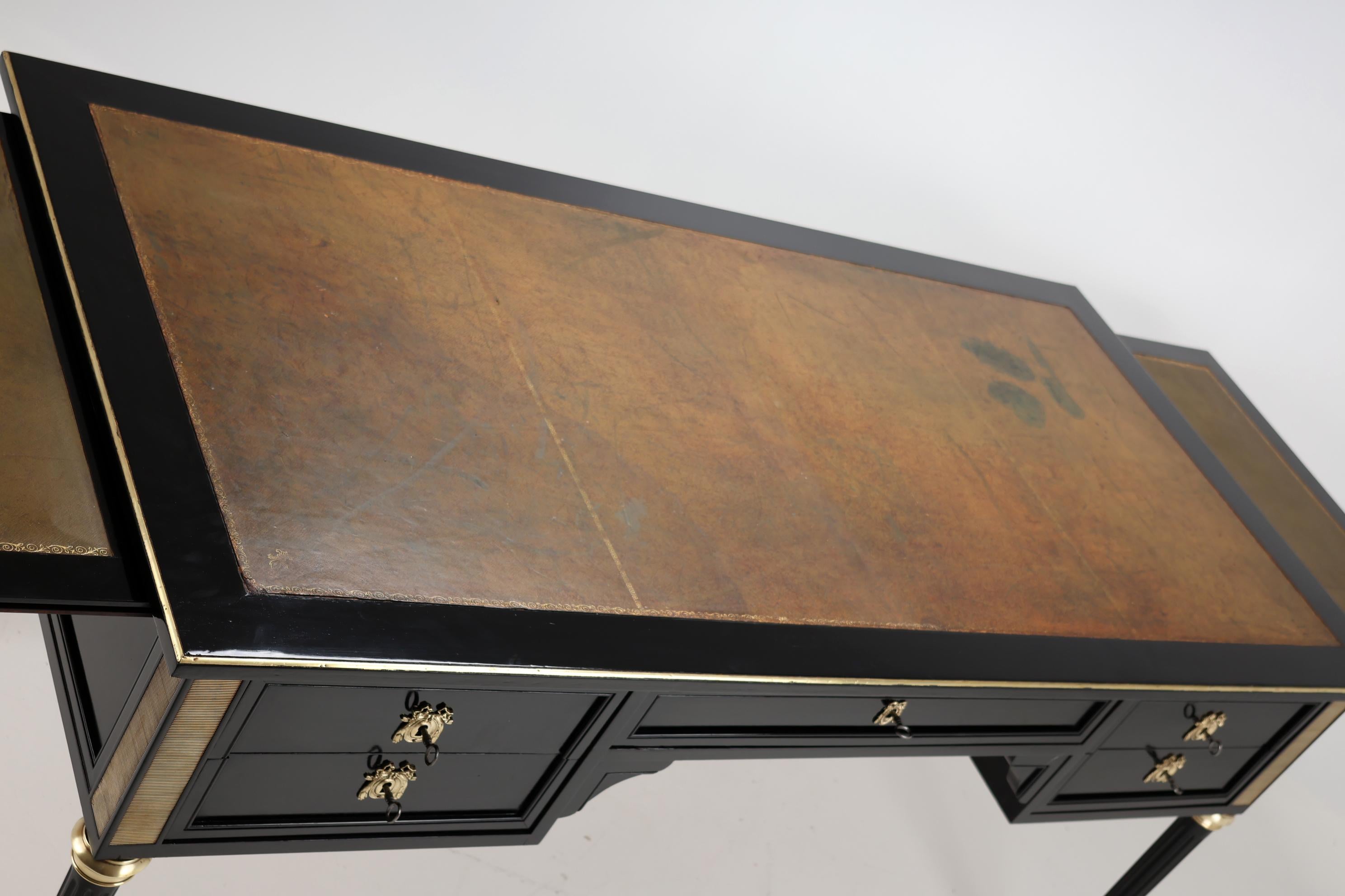 French Louis XVI Style Antique Ebonized Desk 10