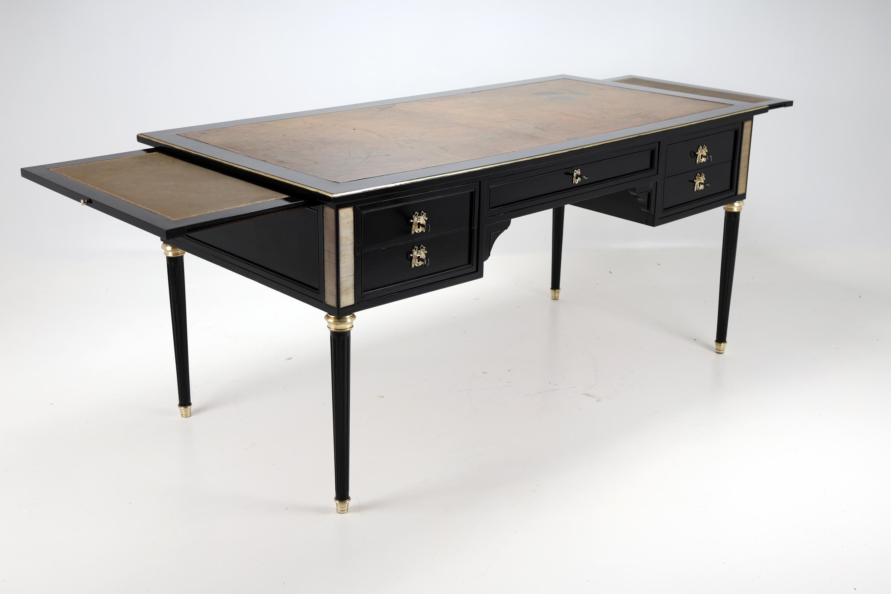 French Louis XVI Style Antique Ebonized Desk 12