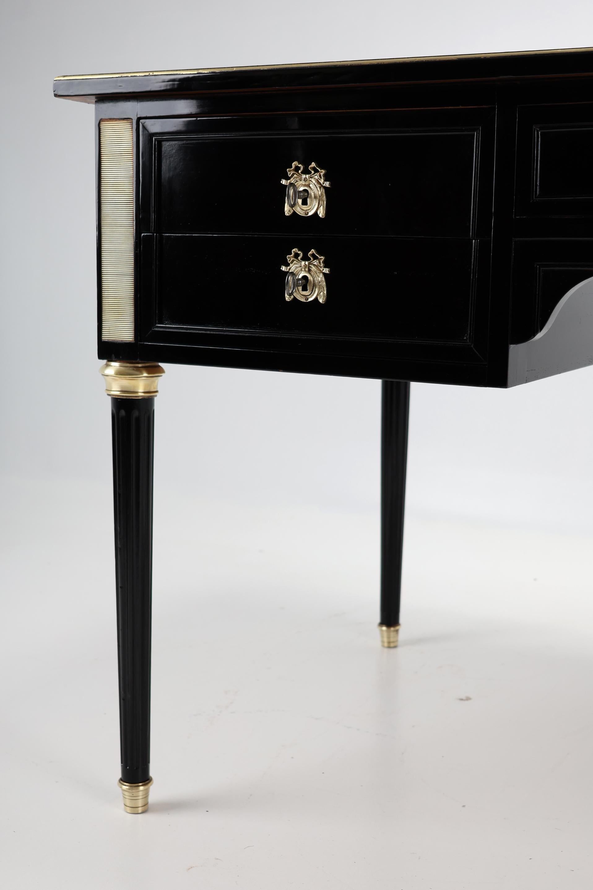 French Louis XVI Style Antique Ebonized Desk 14