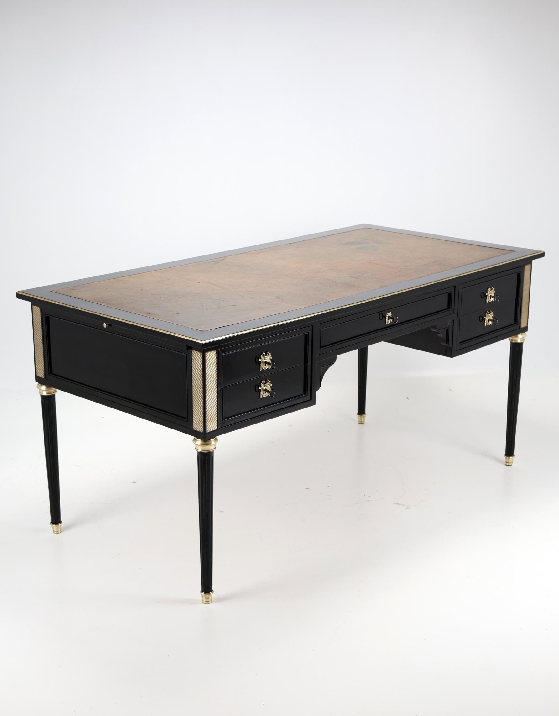 Early 20th Century French Louis XVI Style Antique Ebonized Desk