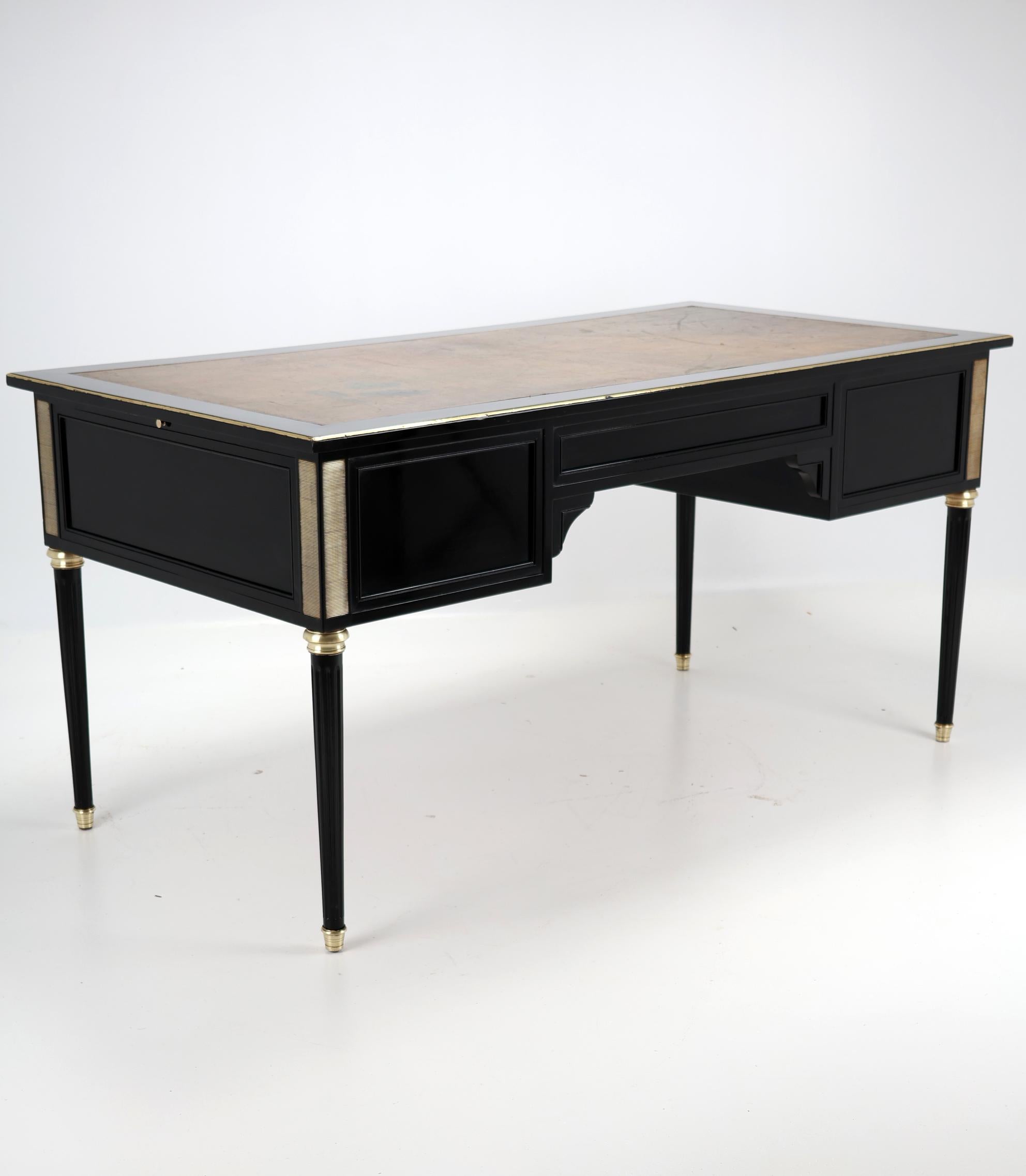 French Louis XVI Style Antique Ebonized Desk 4