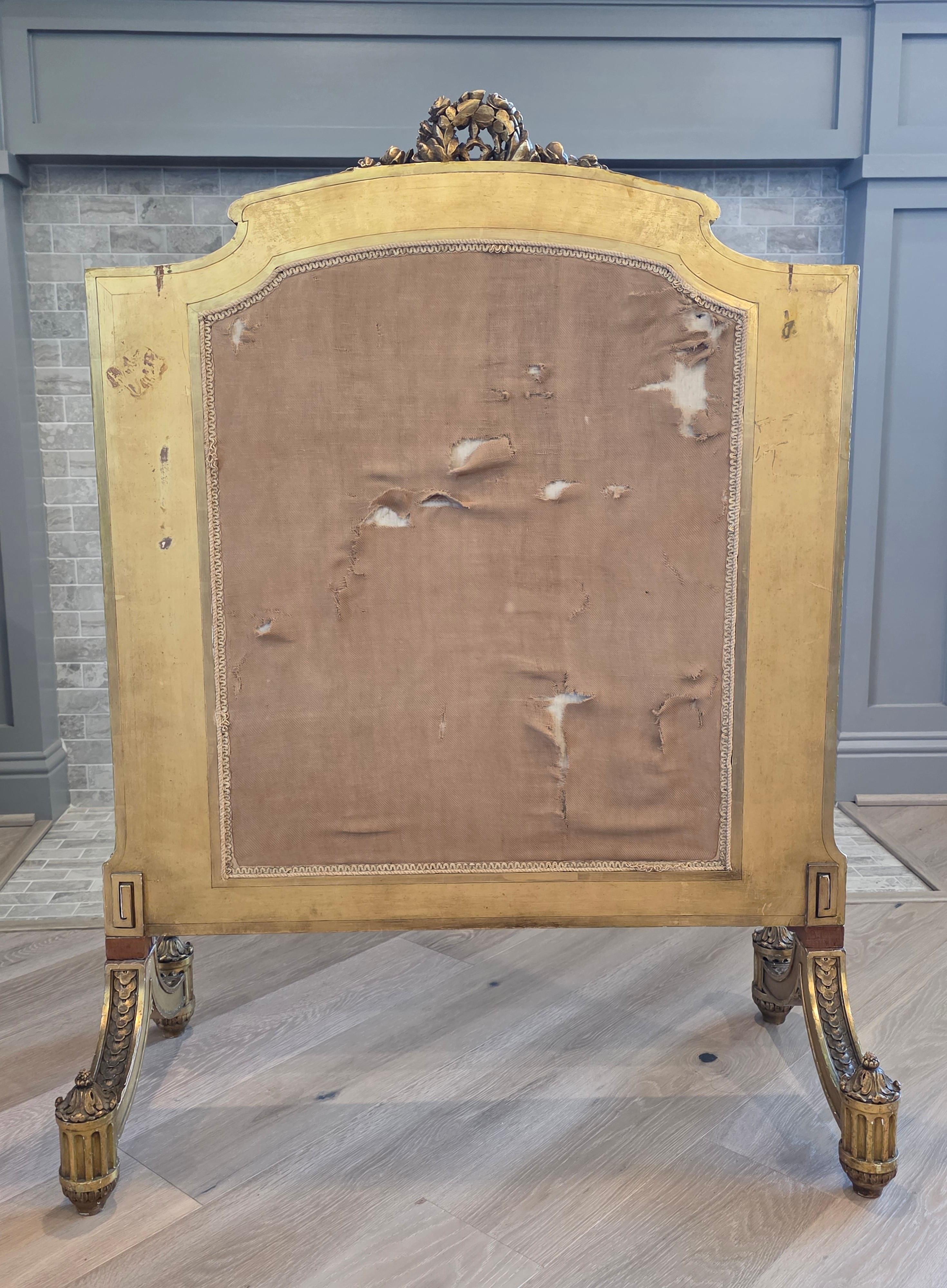 Paravento francese per caminetto in legno dorato in stile Luigi XVI in vendita 10