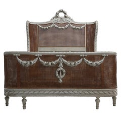 French Louis XVI Style Antique Original Paint and Cane Bed