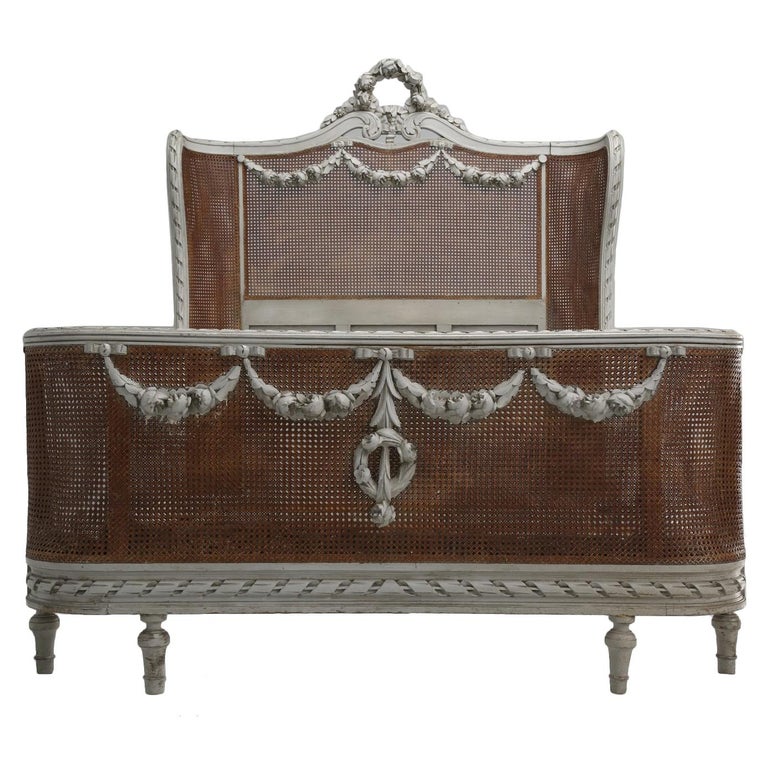 French Louis XVI Style Antique Original Paint and Cane Bed ...