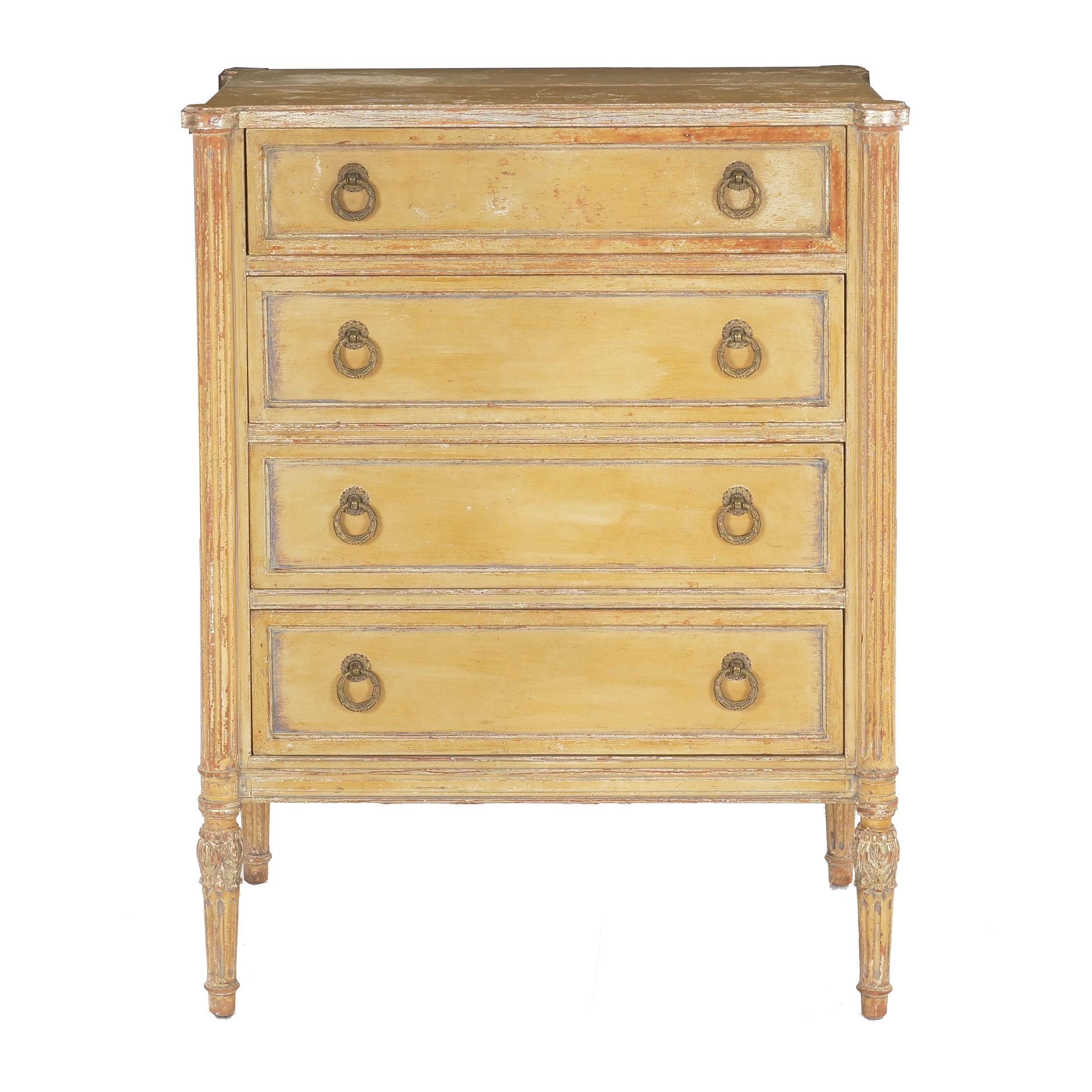 Hand-Painted French Louis XVI Style Antique Painted Desk over Chest of Drawers circa 1940s