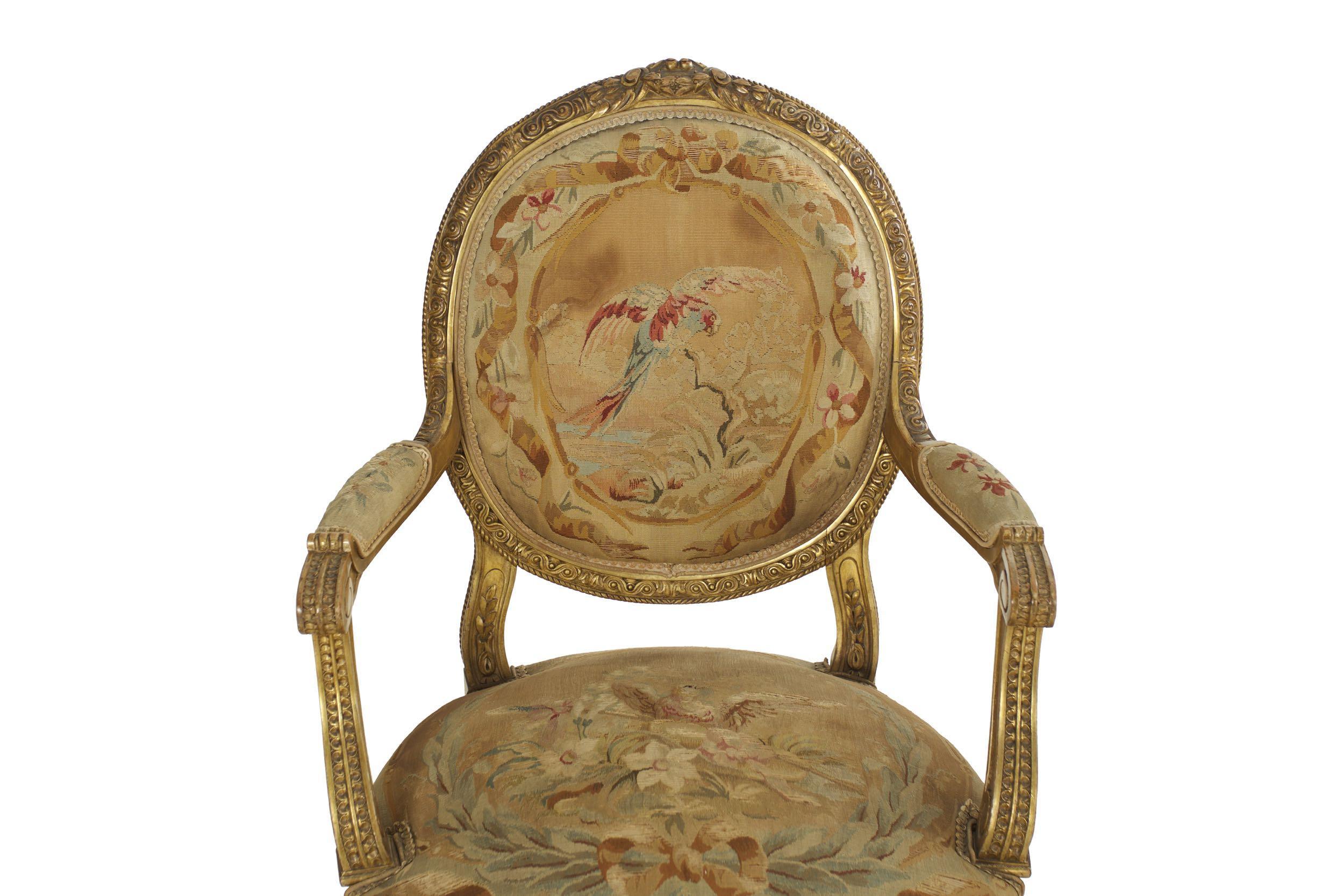 French Louis XVI Style Antique Salon Suite of Canapé & Four Chairs, circa 1890 7