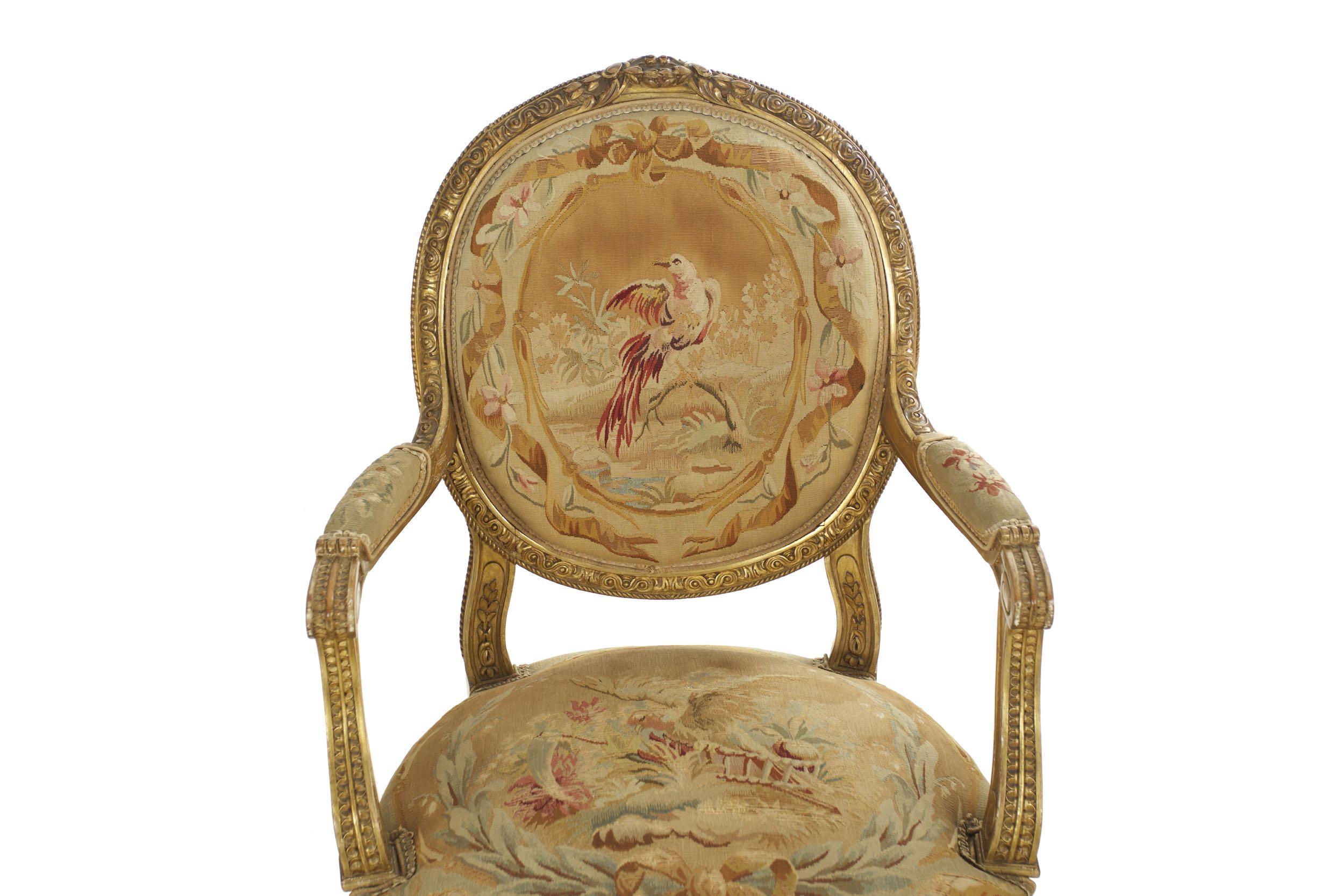 French Louis XVI Style Antique Salon Suite of Canapé & Four Chairs, circa 1890 10