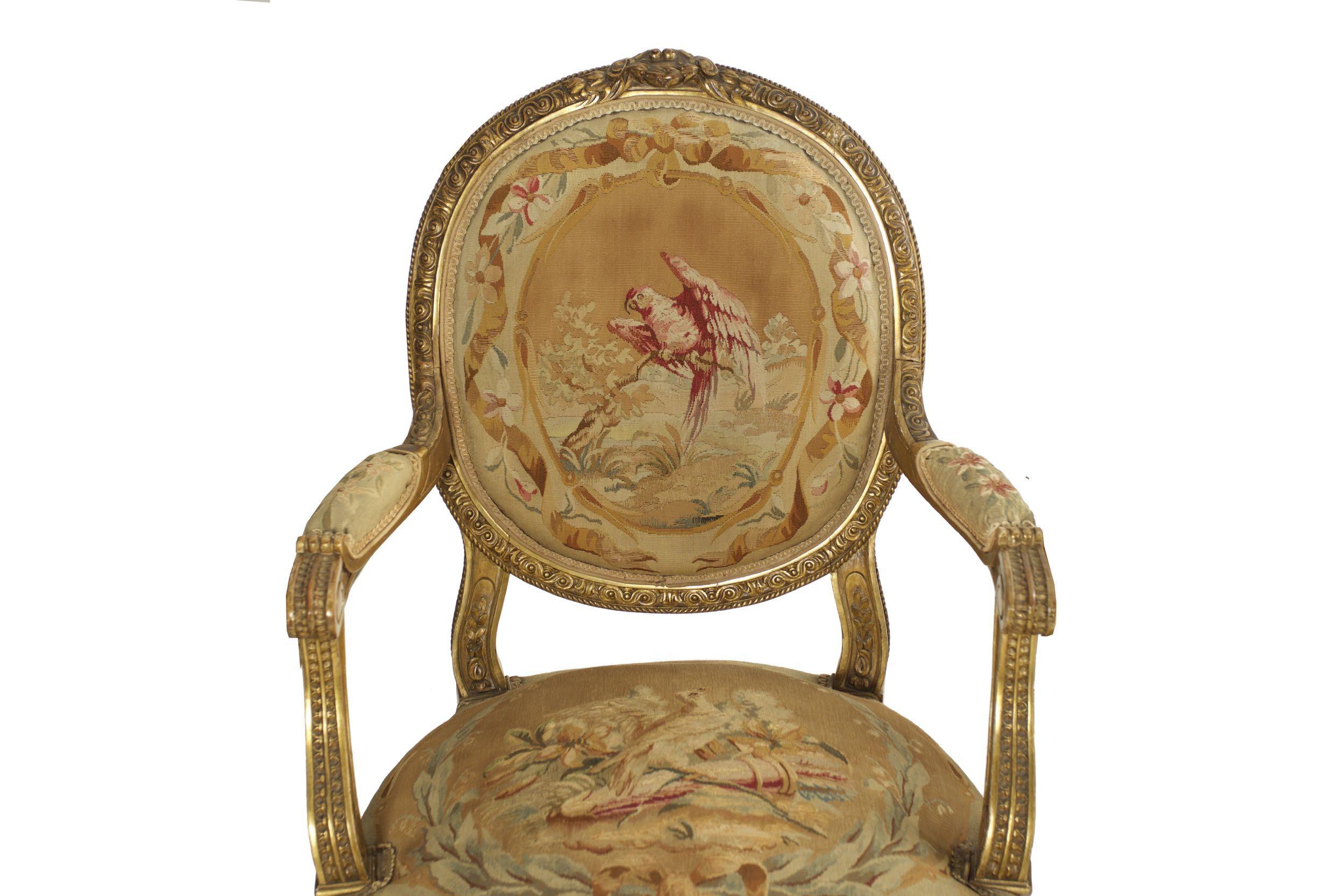 French Louis XVI Style Antique Salon Suite of Canapé & Four Chairs, circa 1890 12