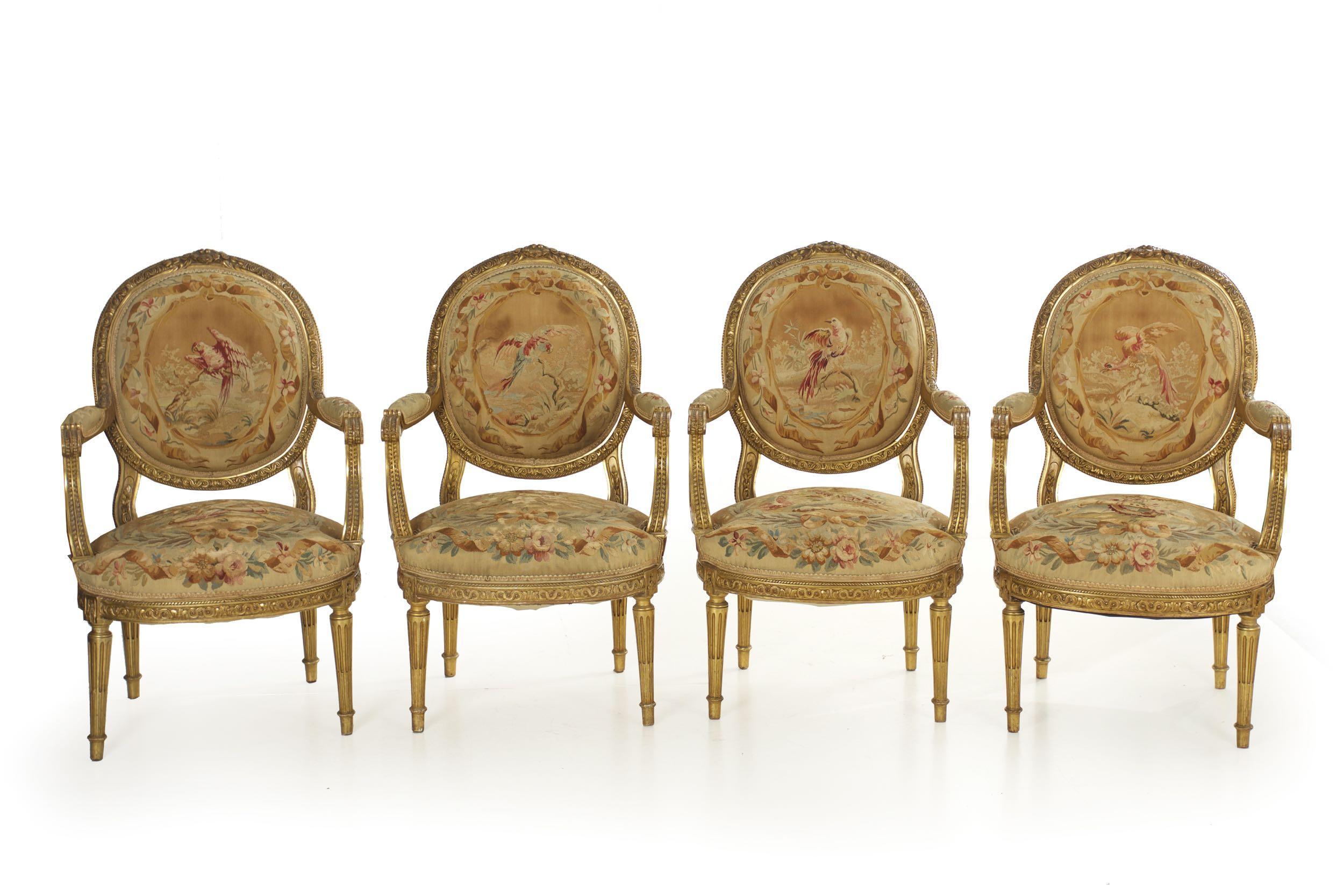 French Louis XVI Style Antique Salon Suite of Canapé & Four Chairs, circa 1890 In Good Condition In Shippensburg, PA