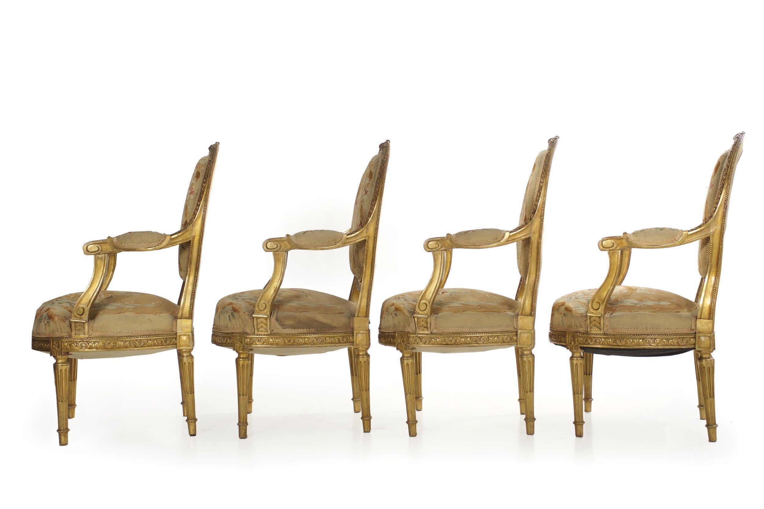 19th Century French Louis XVI Style Antique Salon Suite of Canapé & Four Chairs, circa 1890