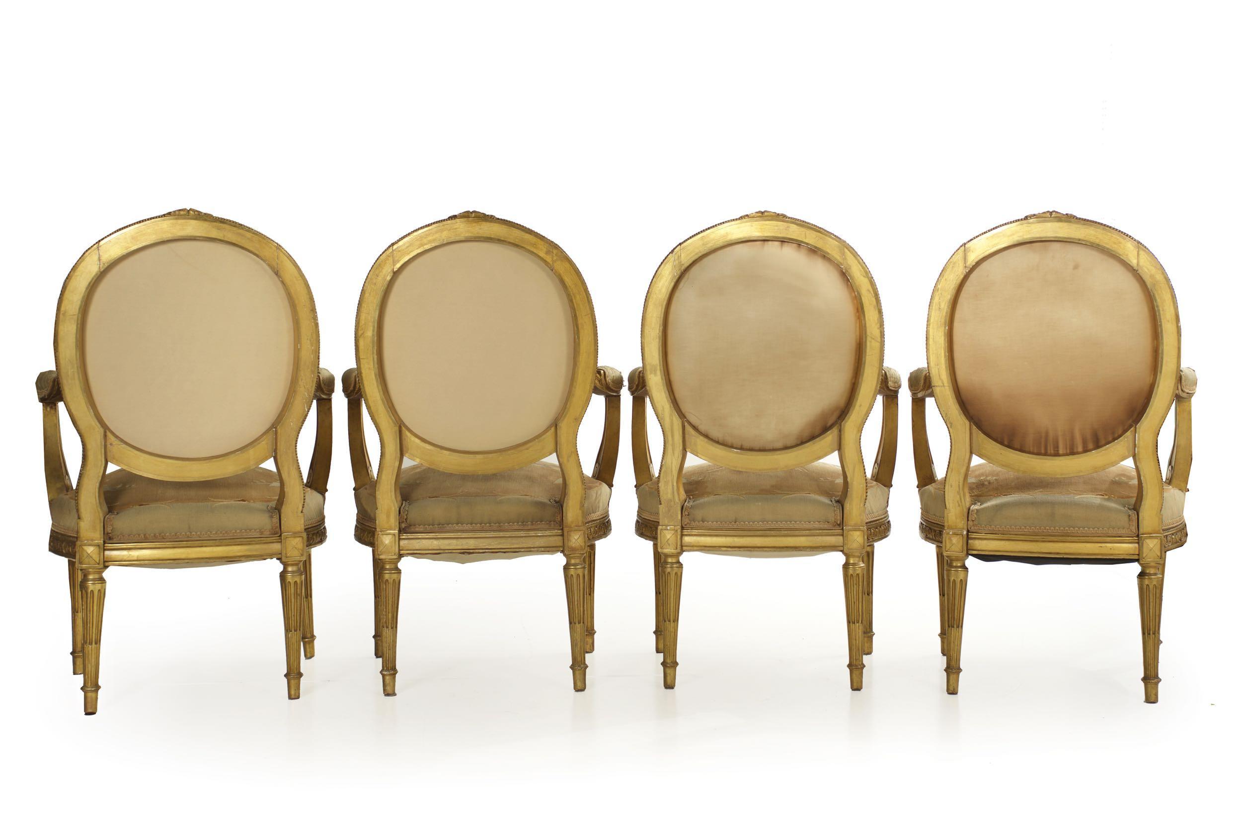 Upholstery French Louis XVI Style Antique Salon Suite of Canapé & Four Chairs, circa 1890