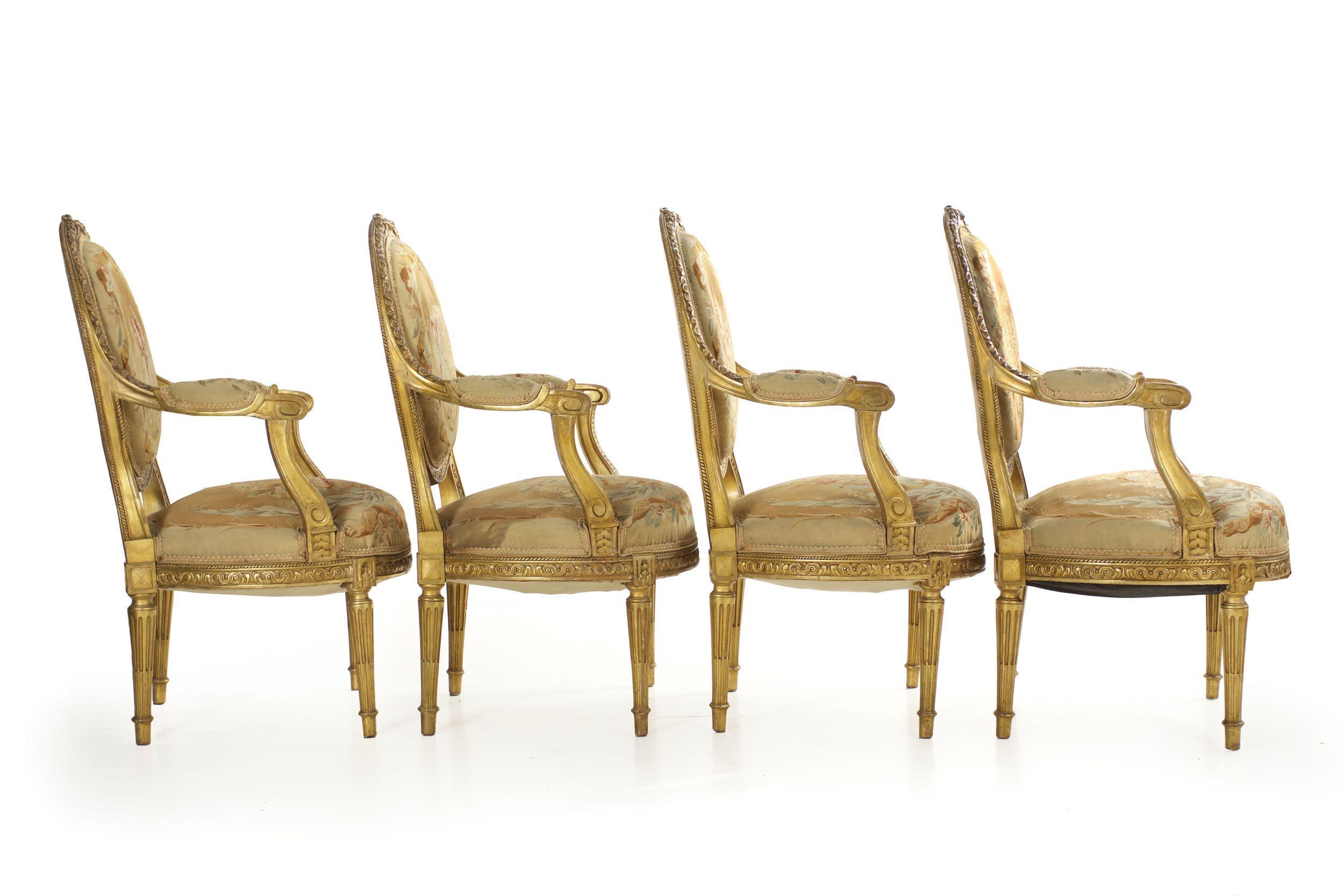 French Louis XVI Style Antique Salon Suite of Canapé & Four Chairs, circa 1890 1