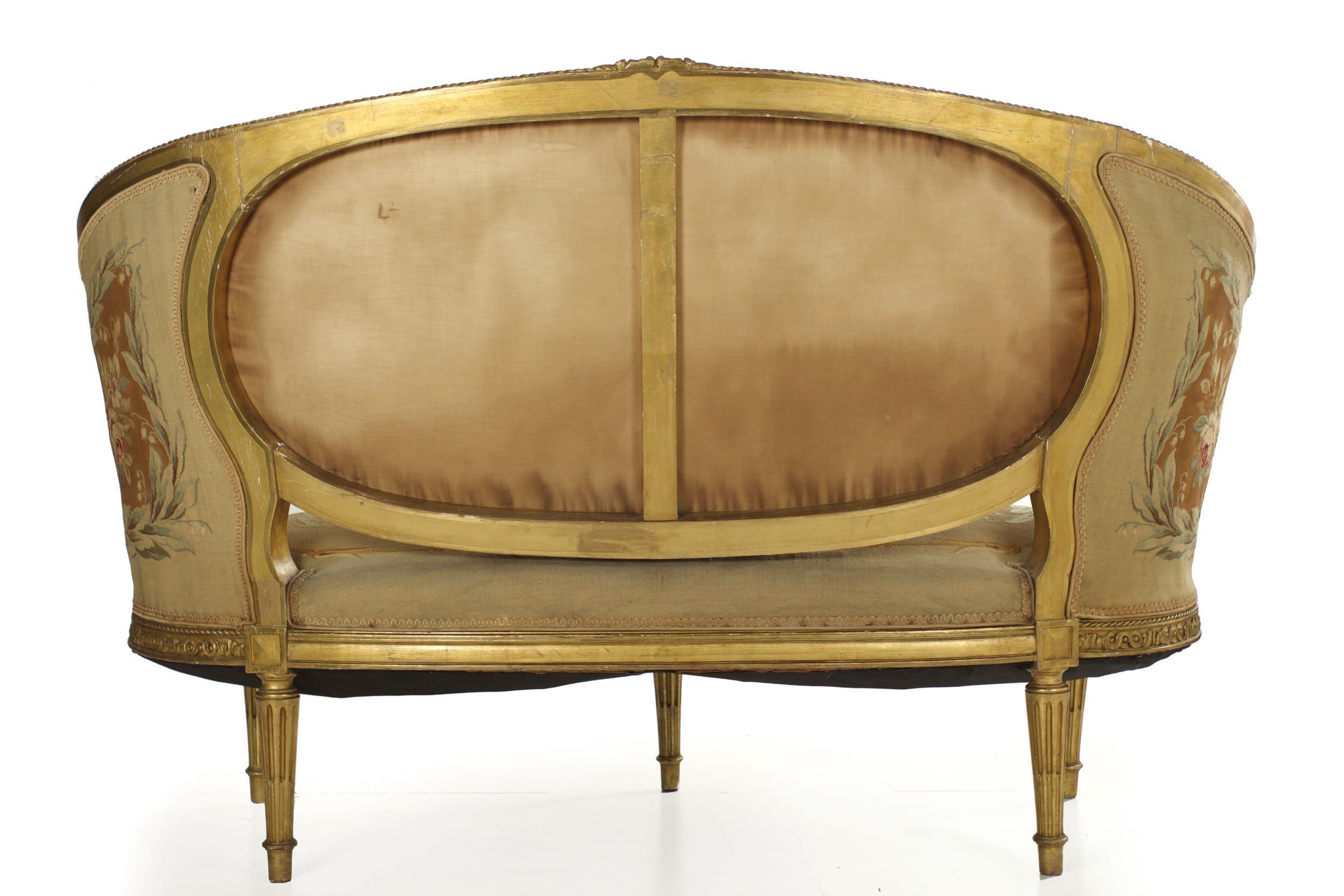 French Louis XVI Style Antique Salon Suite of Canapé & Four Chairs, circa 1890 3