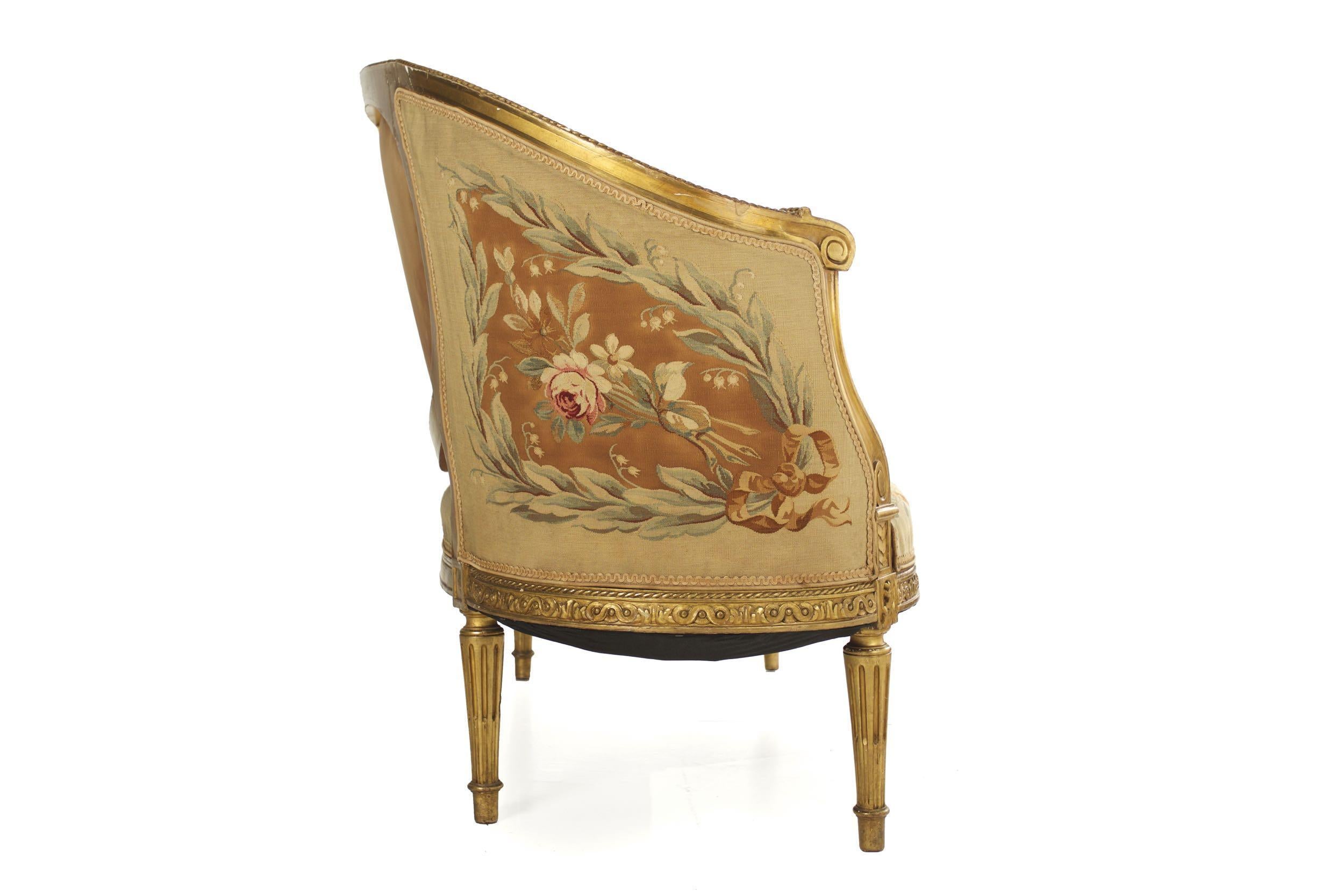 French Louis XVI Style Antique Salon Suite of Canapé & Four Chairs, circa 1890 4