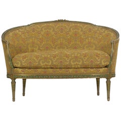French Louis XVI Style Antique Sofa Settee Canapé Green & Gold Painted Surface