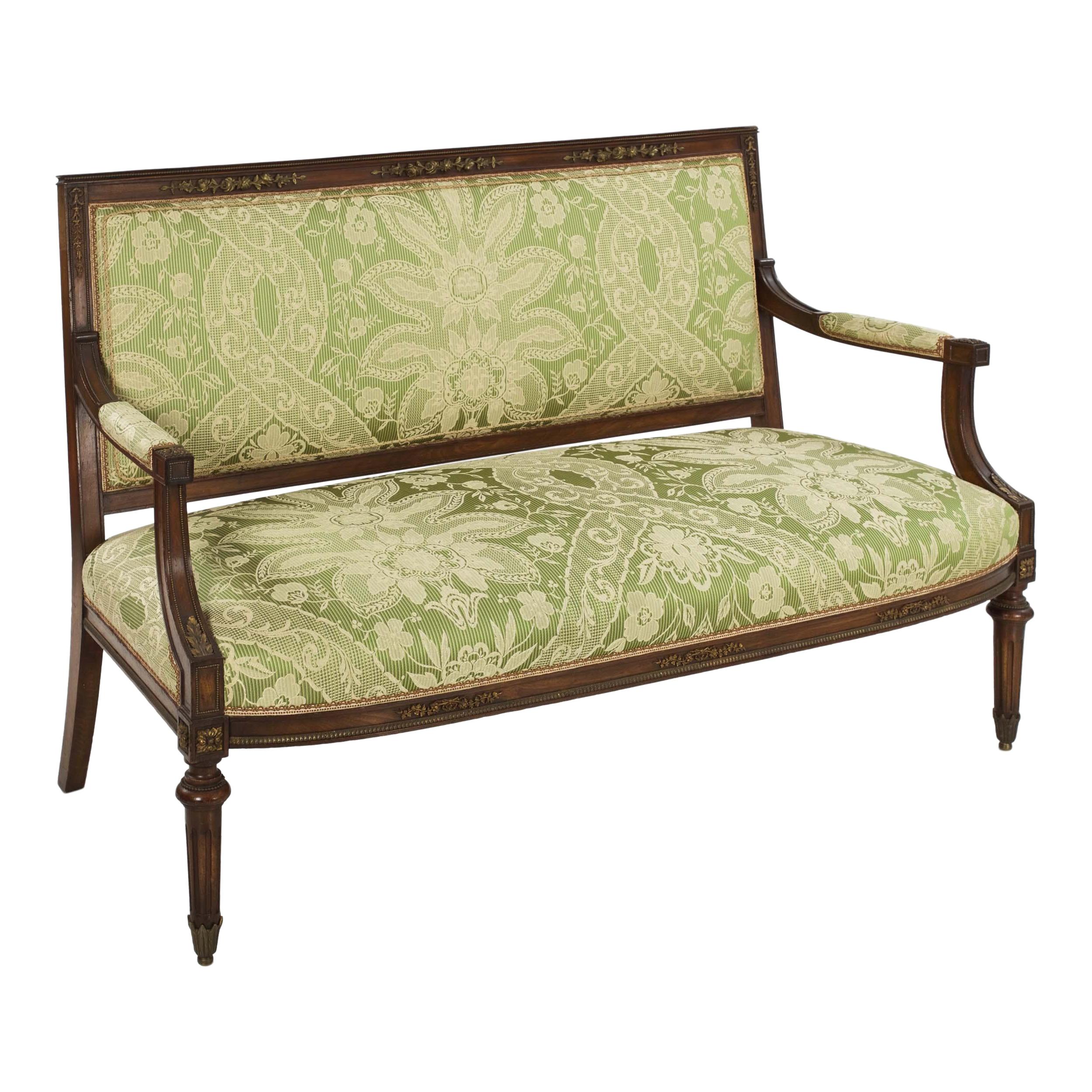 French Louis XVI Style Antique Walnut Settee Sofa, circa 1900