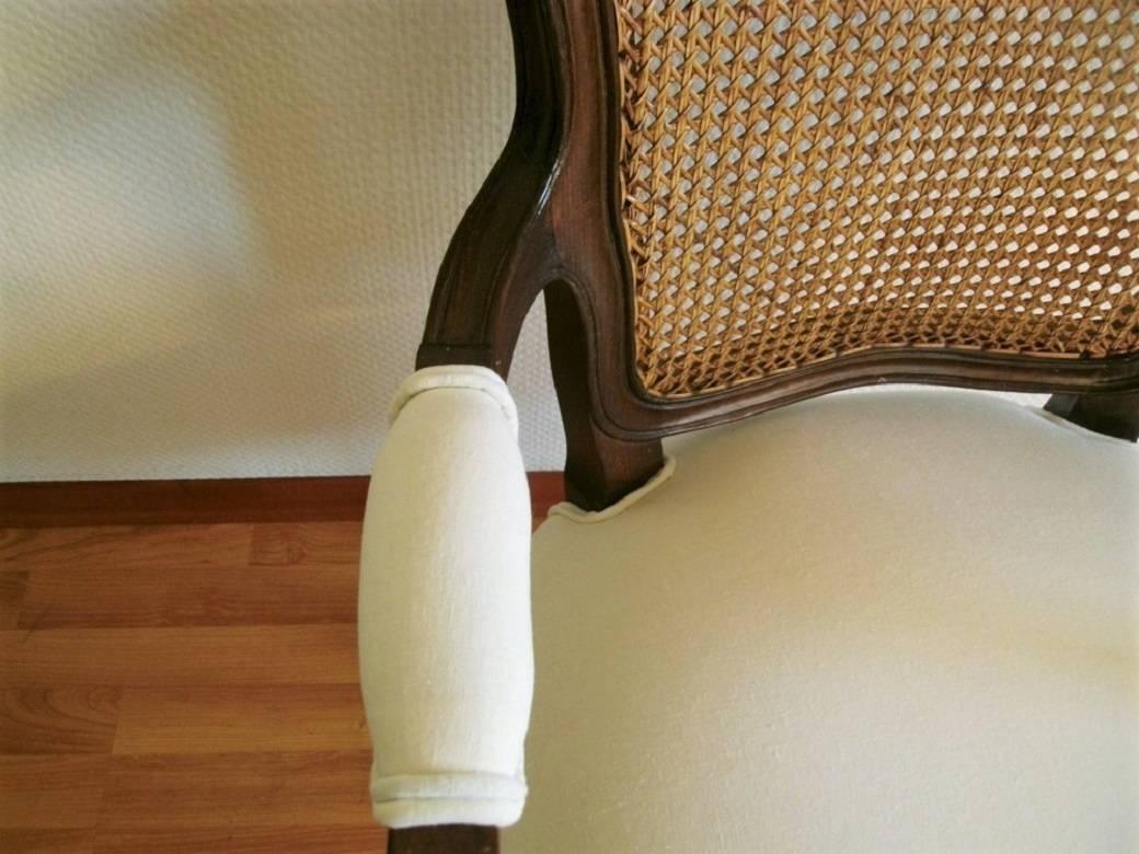 French Louis XVI Style Armchair Carved Walnut with Caned Backrest For Sale 1