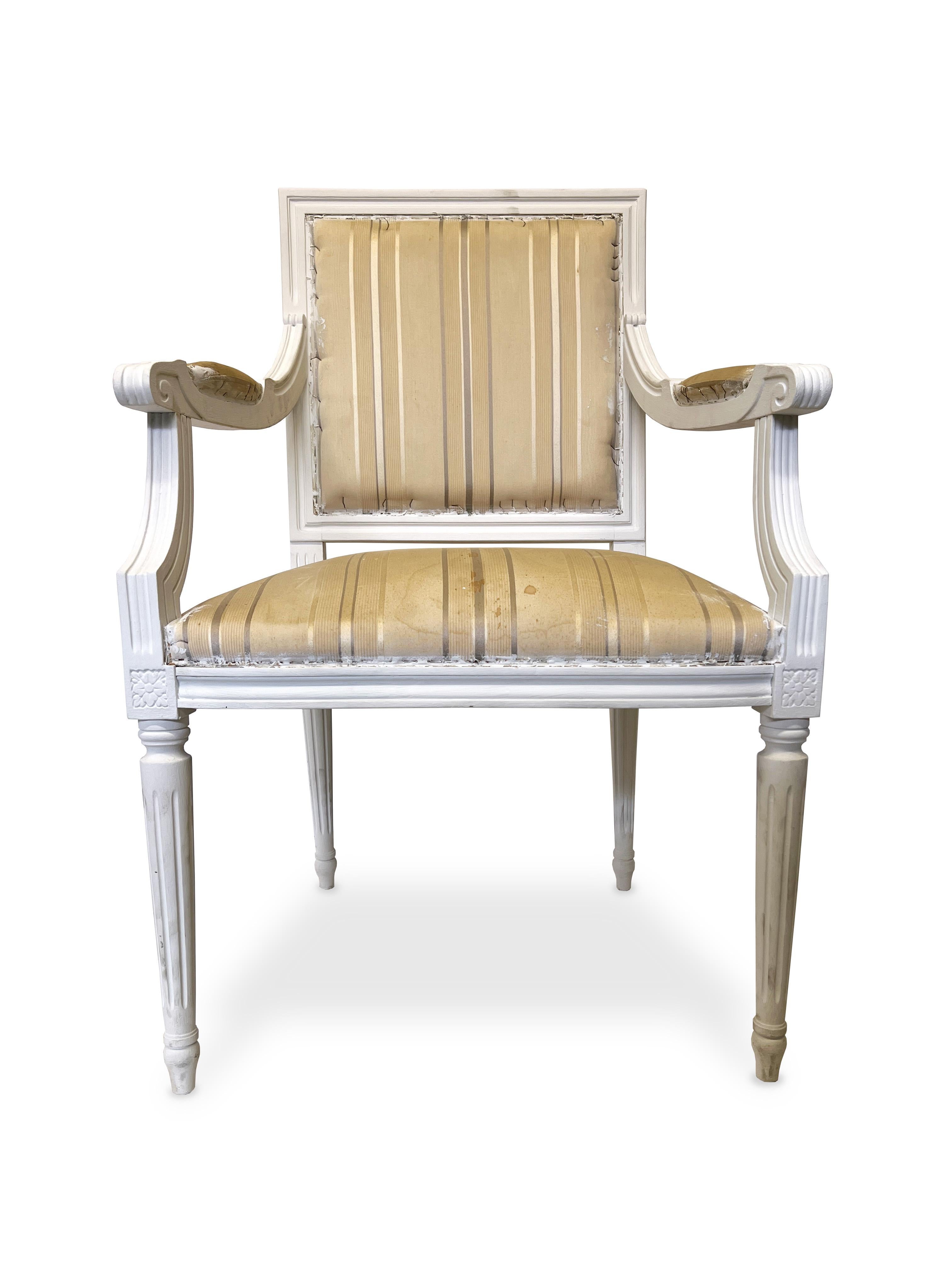 20th Century Pair of French Louis XVI Style Armchair with Upholstered Square Backrest