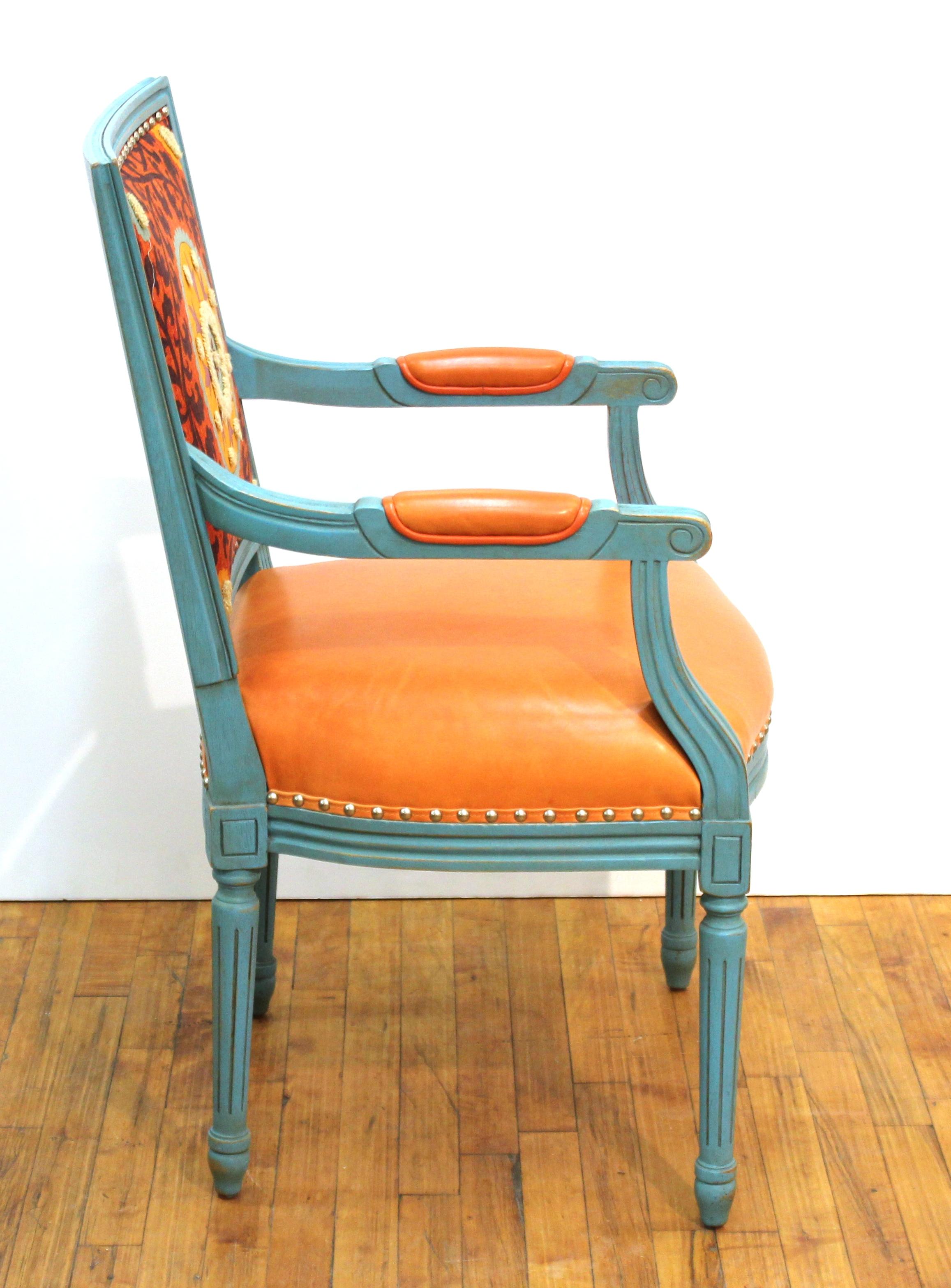 20th Century French Louis XVI Style Armchairs with Leather Seats