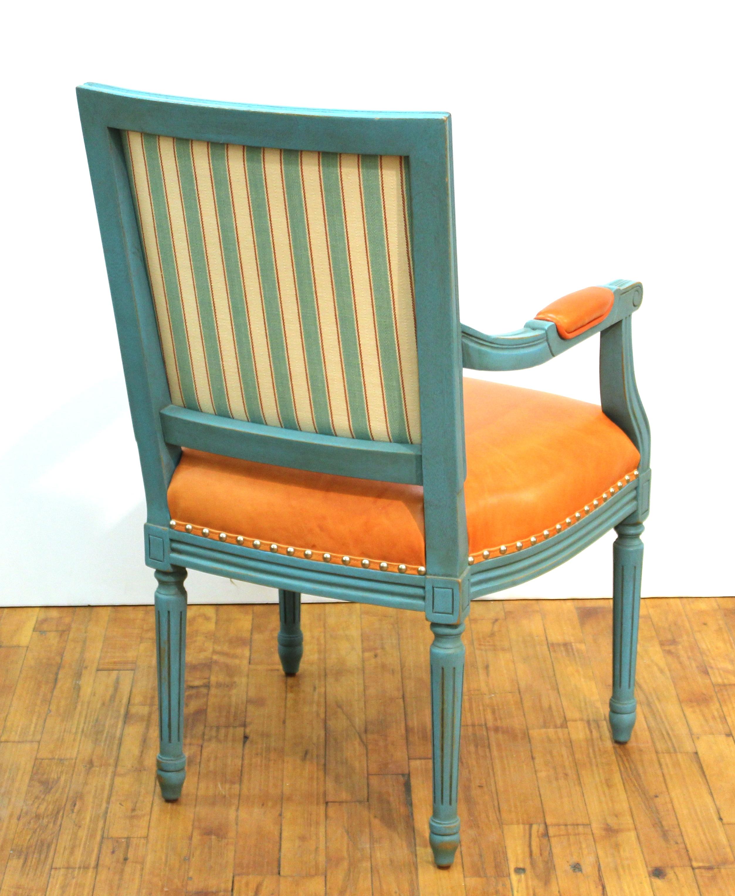 French Louis XVI Style Armchairs with Leather Seats 4