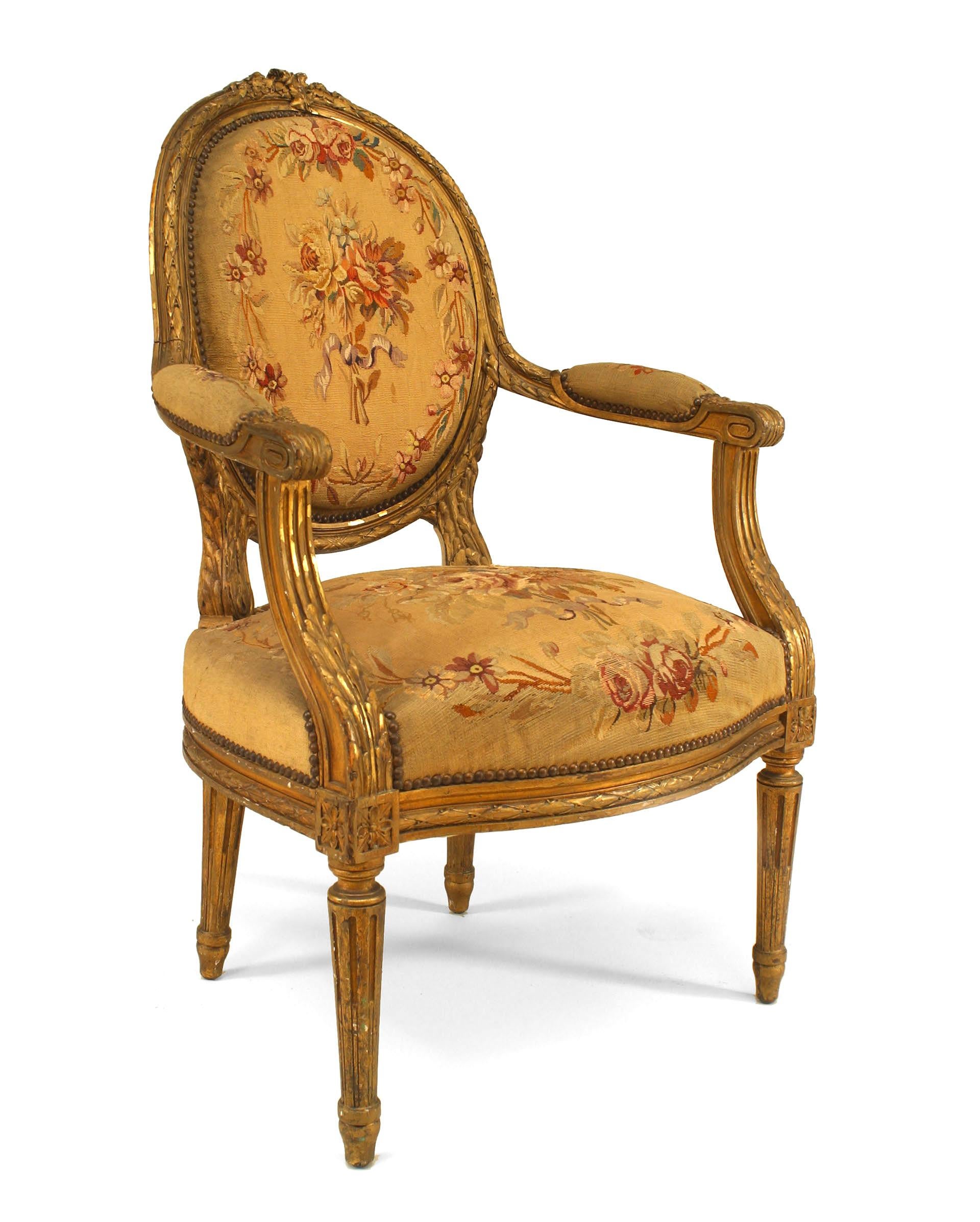 French Louis XVI Style Aubusson Upholstered Armchairs In Fair Condition For Sale In New York, NY