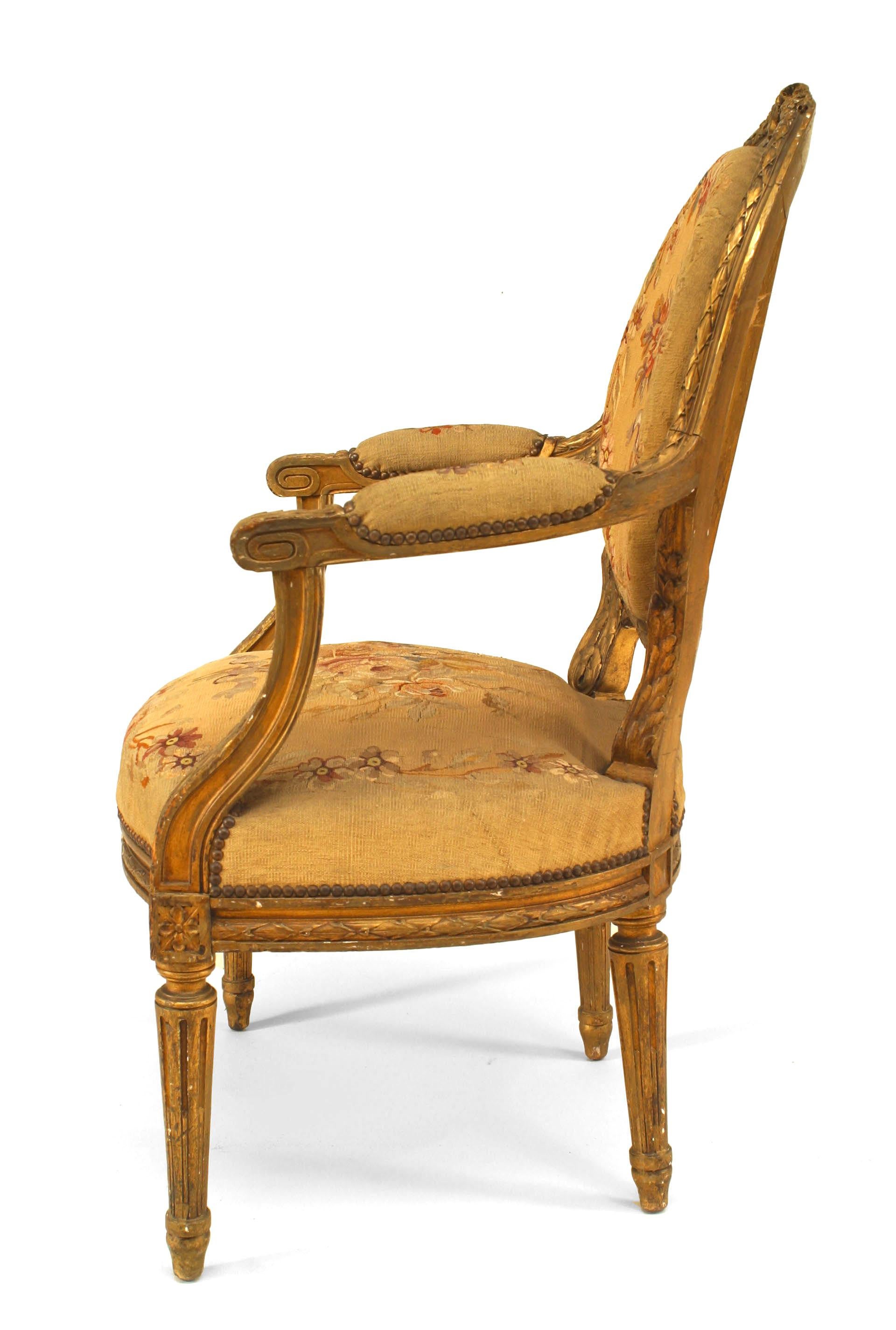 19th Century French Louis XVI Style Aubusson Upholstered Armchairs For Sale