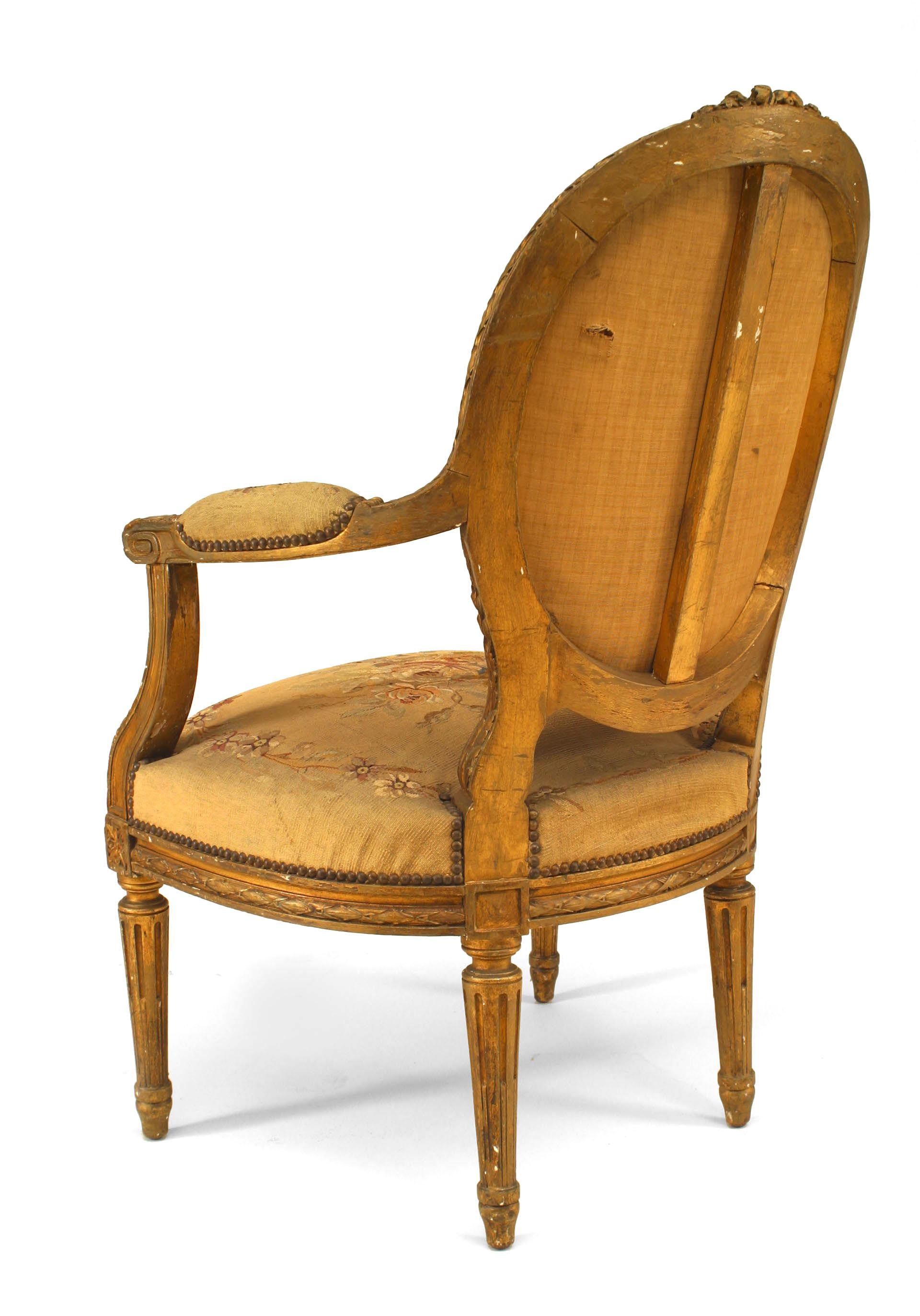 Upholstery French Louis XVI Style Aubusson Upholstered Armchairs For Sale