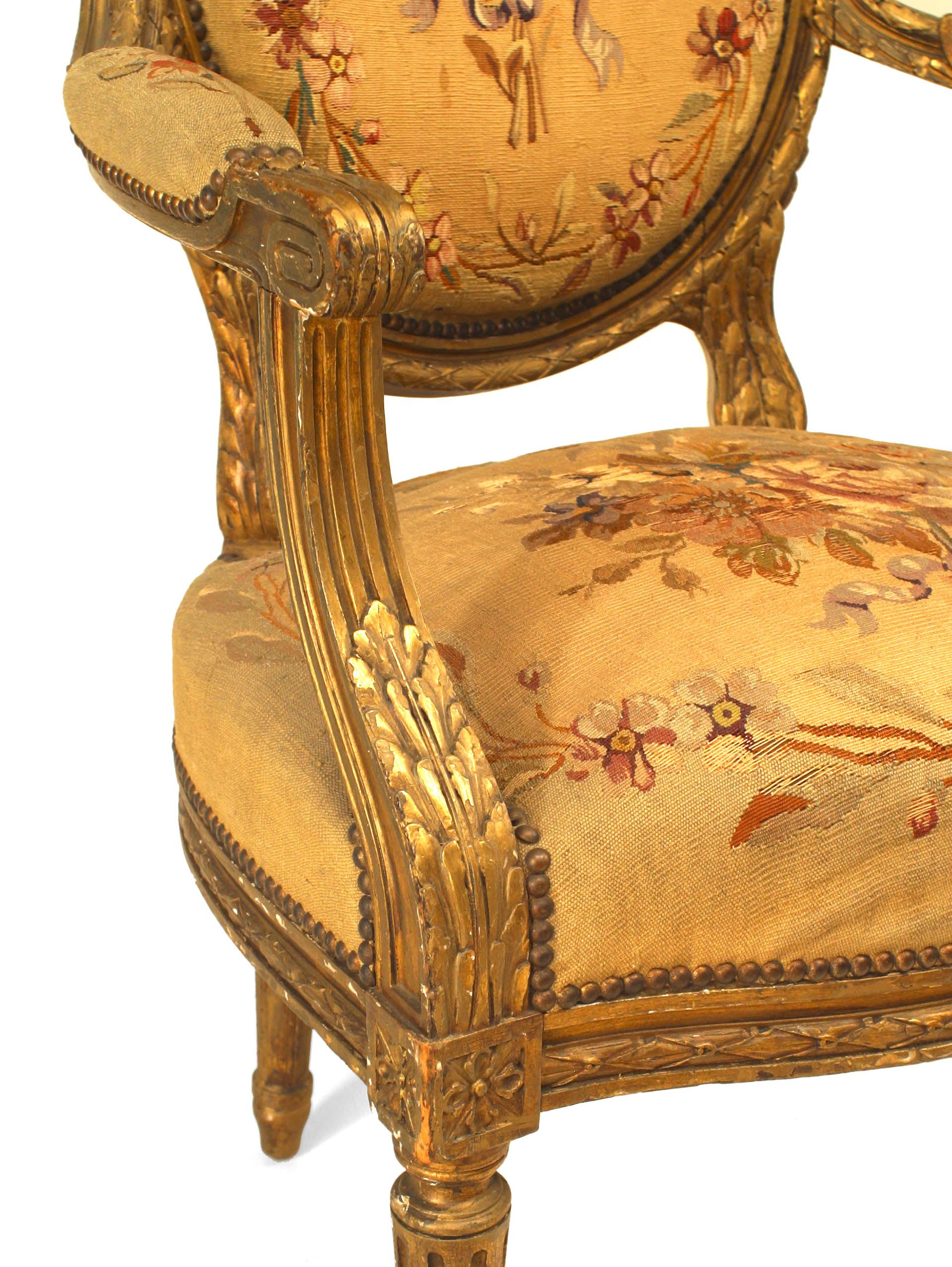 French Louis XVI Style Aubusson Upholstered Armchairs For Sale 2