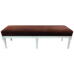 French Louis XVI Style Banquette, Brown Velvet